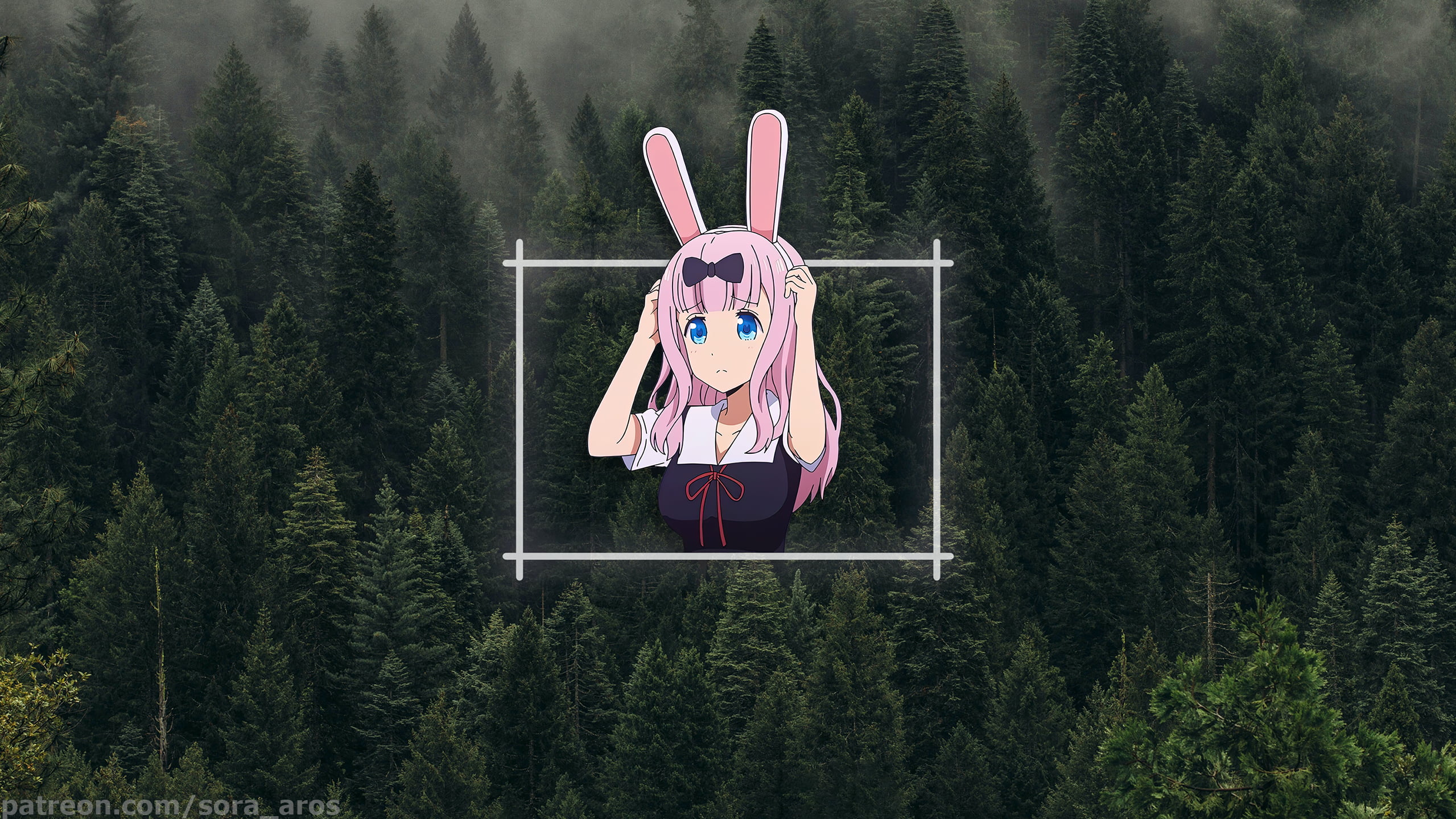 Chika Fujiwara, picture-in-picture, spruce, forest, 1080P, anime girls, HD Wallpaper