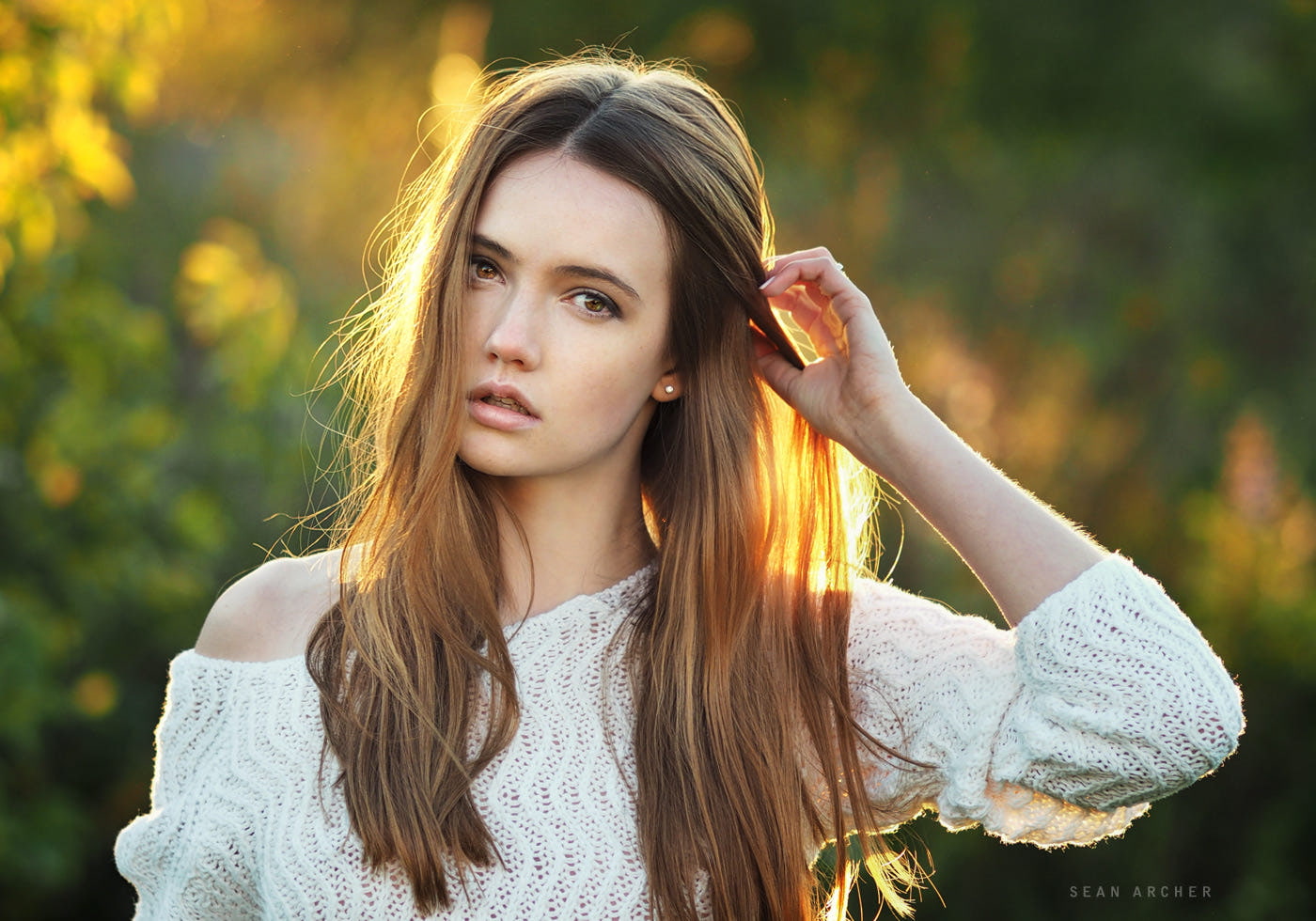 women, brunette, Nadya, sweater, 720P, looking at viewer, Sean Archer, HD Wallpaper
