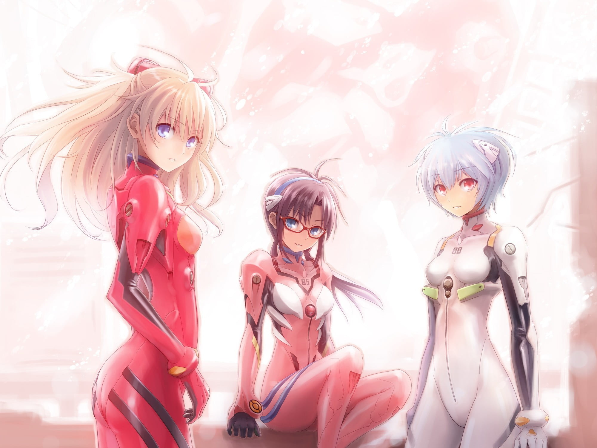 digital composite, Neon Genesis Evangelion, hairstyle, human representation, women, female likeness, young women, creativity, indoors, representation, looking at camera, HD Wallpaper