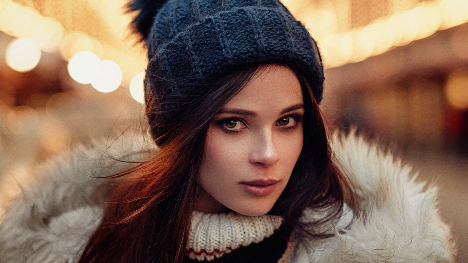 winter, beauty, scarf, young women, clothing, cold temperature, portrait, depth of field, hat, women, brown hair, looking at camera, young adult, face, HD Wallpaper
