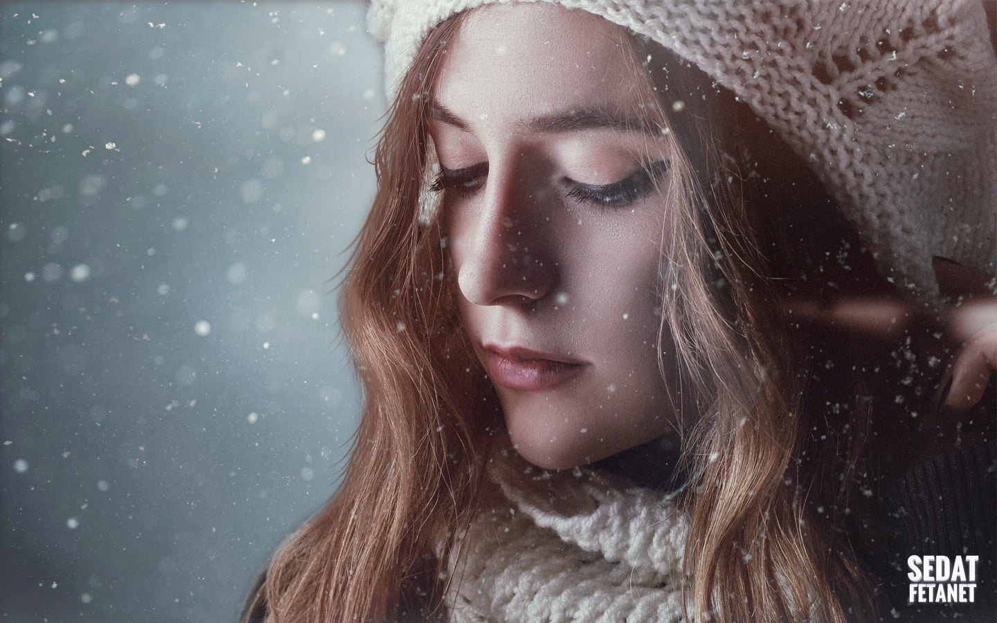 hair, knitted, cold temperature, 720P, winter, portrait, snowing, young adult, fashion, blizzard, rain, body part, headshot, extreme weather, beautiful people, HD Wallpaper