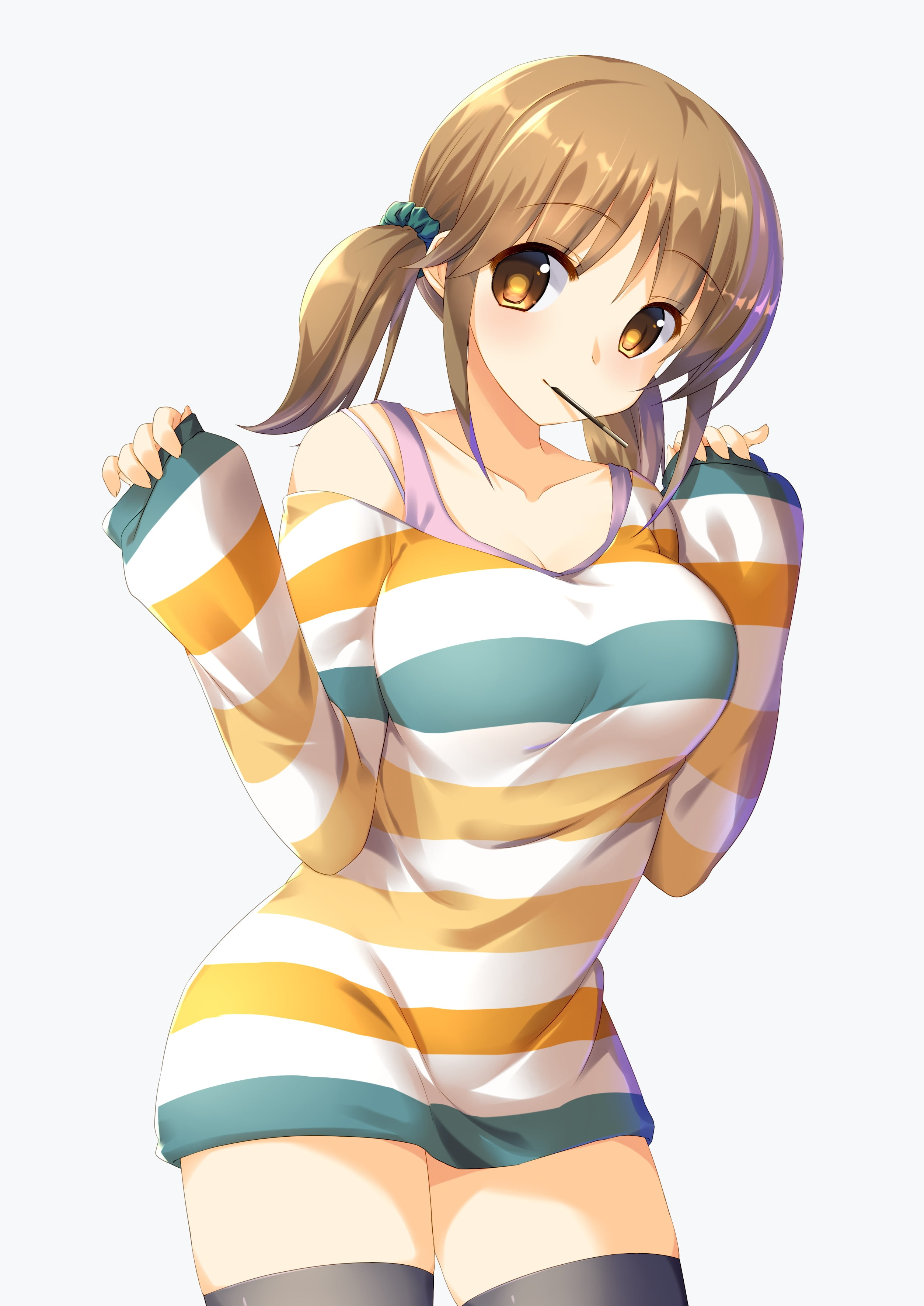 striped, young adult, beautiful people, women, happiness, young women, human limb, one person, studio shot, thigh-highs, clothing, portrait, human body part, Phone HD Wallpaper