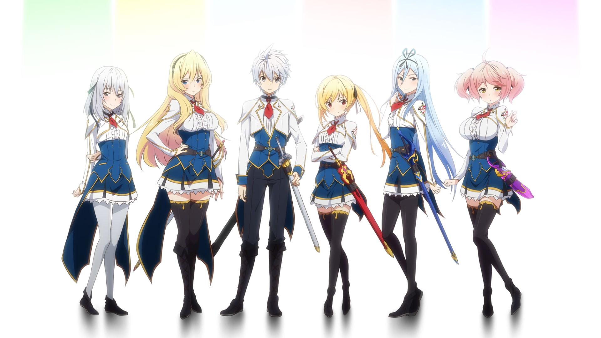 Saijaku Muhai no Bahamut, 1080P, Philuffy Aingram, creativity, thigh-highs, digital composite, full length, studio shot, hair, side by side, Kirihime Yoruka (Saijaku muhai no bahamut ), HD Wallpaper