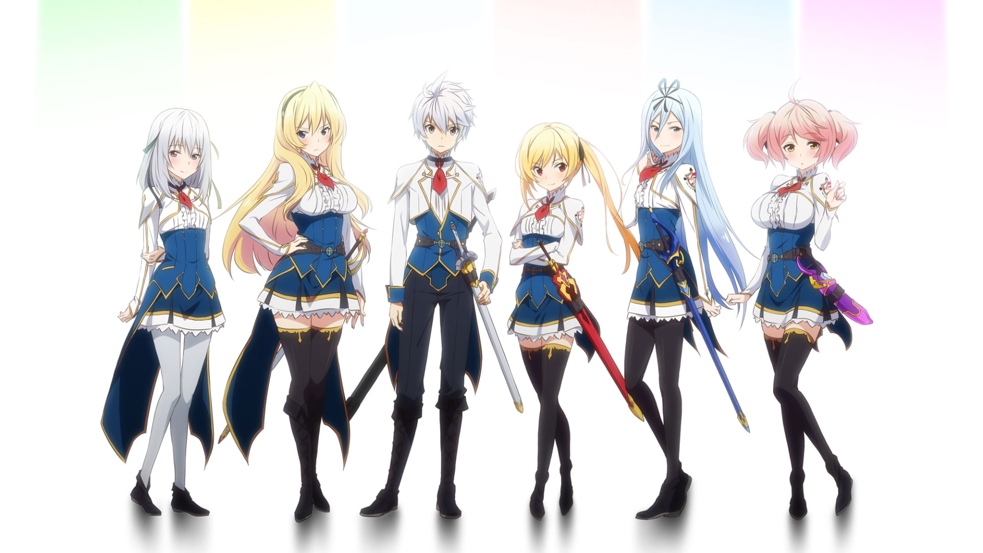 airi arcadia, in a row, Saijaku Muhai no Bahamut, group of people, women, full length, lux arcadia, front view, hair, people, white background, celestia ralgris, HD Wallpaper