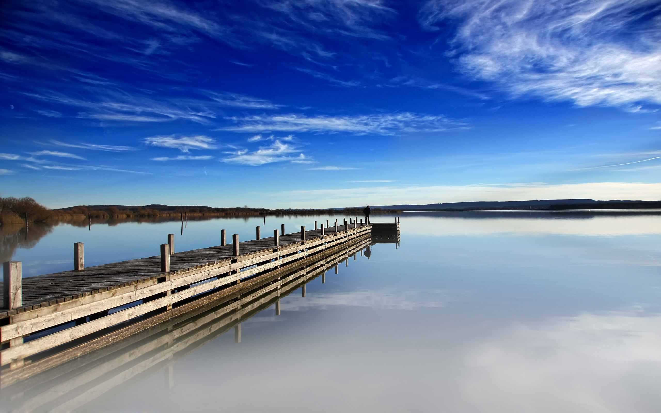 morning, dock, long, beauty In Nature, lake, idyllic, no People, built structure, blue, summer, clouds, scenics, wood - Material, day, nature, water, tranquil Scene, HD Wallpaper