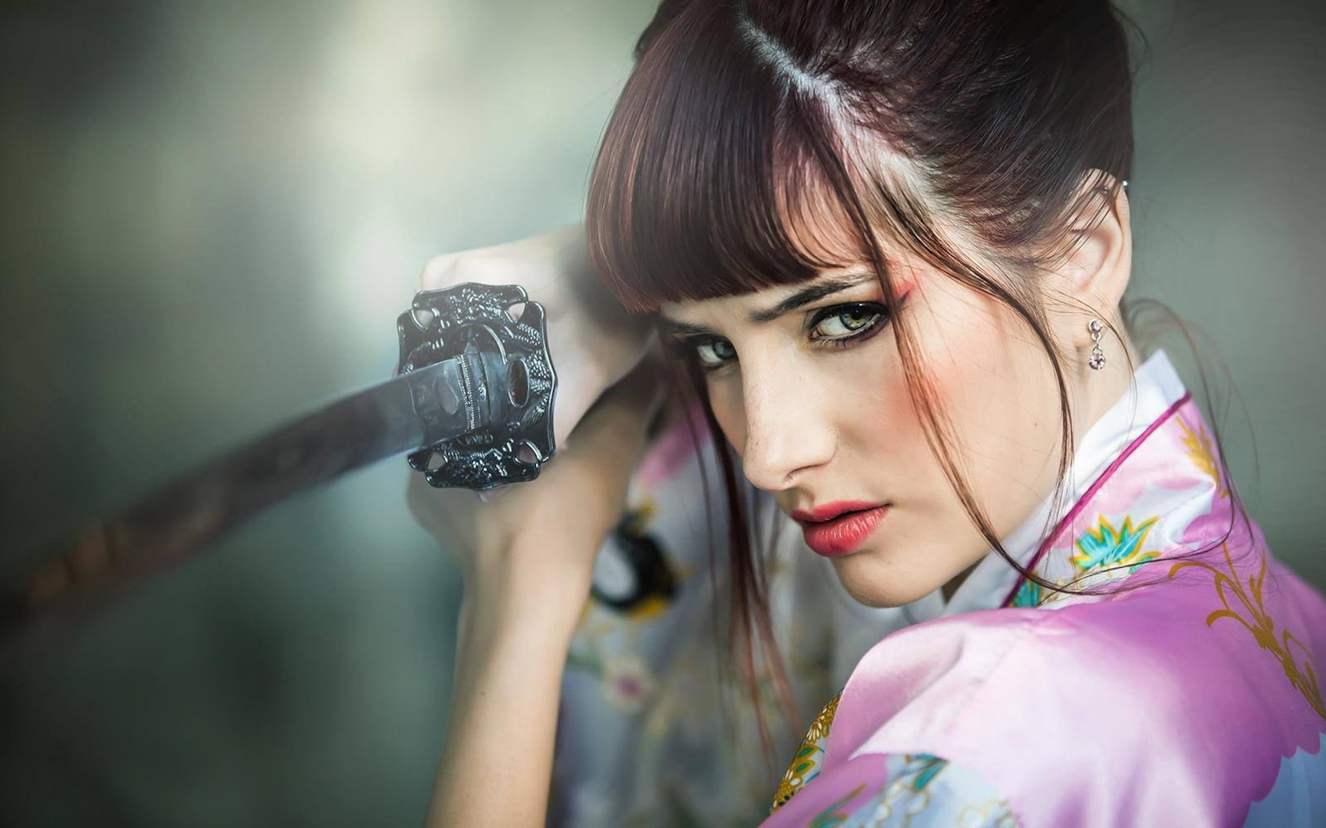 hd, 1080P, katana, susan, redheads, coffey, women, people, Susan Coffey, models, art, samurai, HD Wallpaper