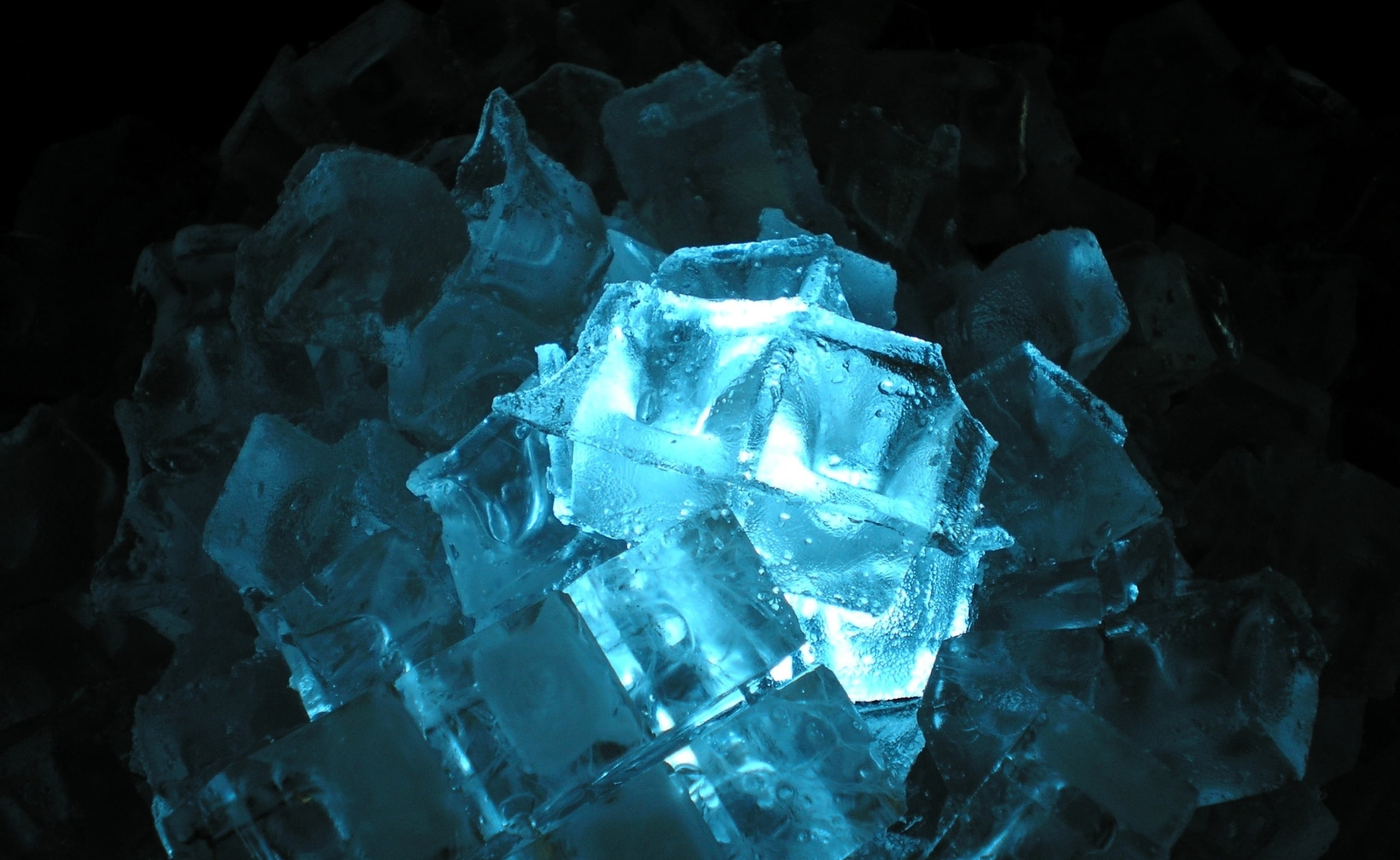 indoors, dark, no people, solid, night, rock - object, ice, cave, glowing, close-up, Elements, clear, frozen, ice cubes, Water, winter, geode, 2K, rock, HD Wallpaper
