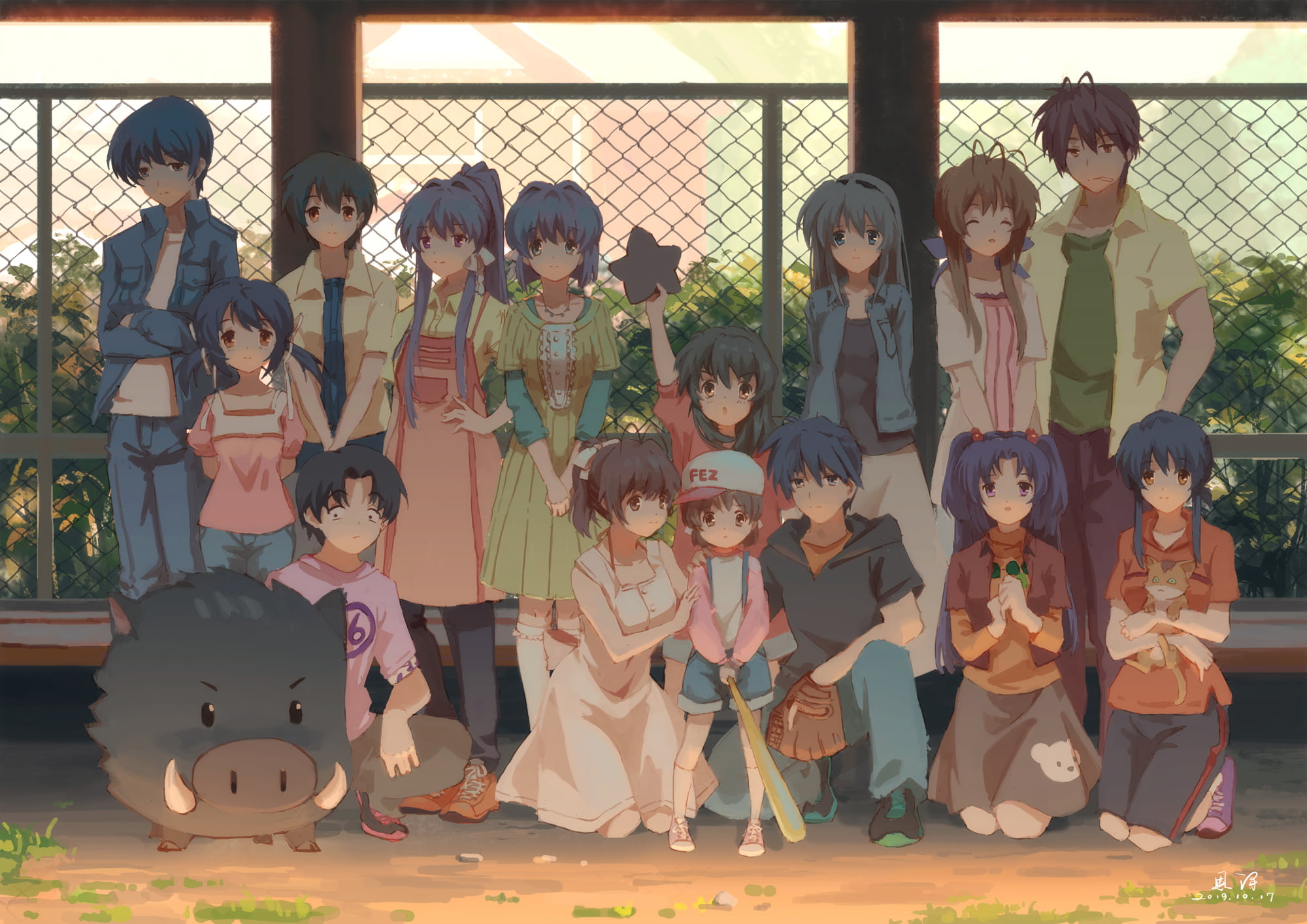 blue hair, anime boys, violet hair, long hair, Ushio Okazaki, Fujibayashi Ryou, ponytail, Ichinose Kotomi, 1080P, Sunohara Yôhei, looking at viewer, Clannad, HD Wallpaper