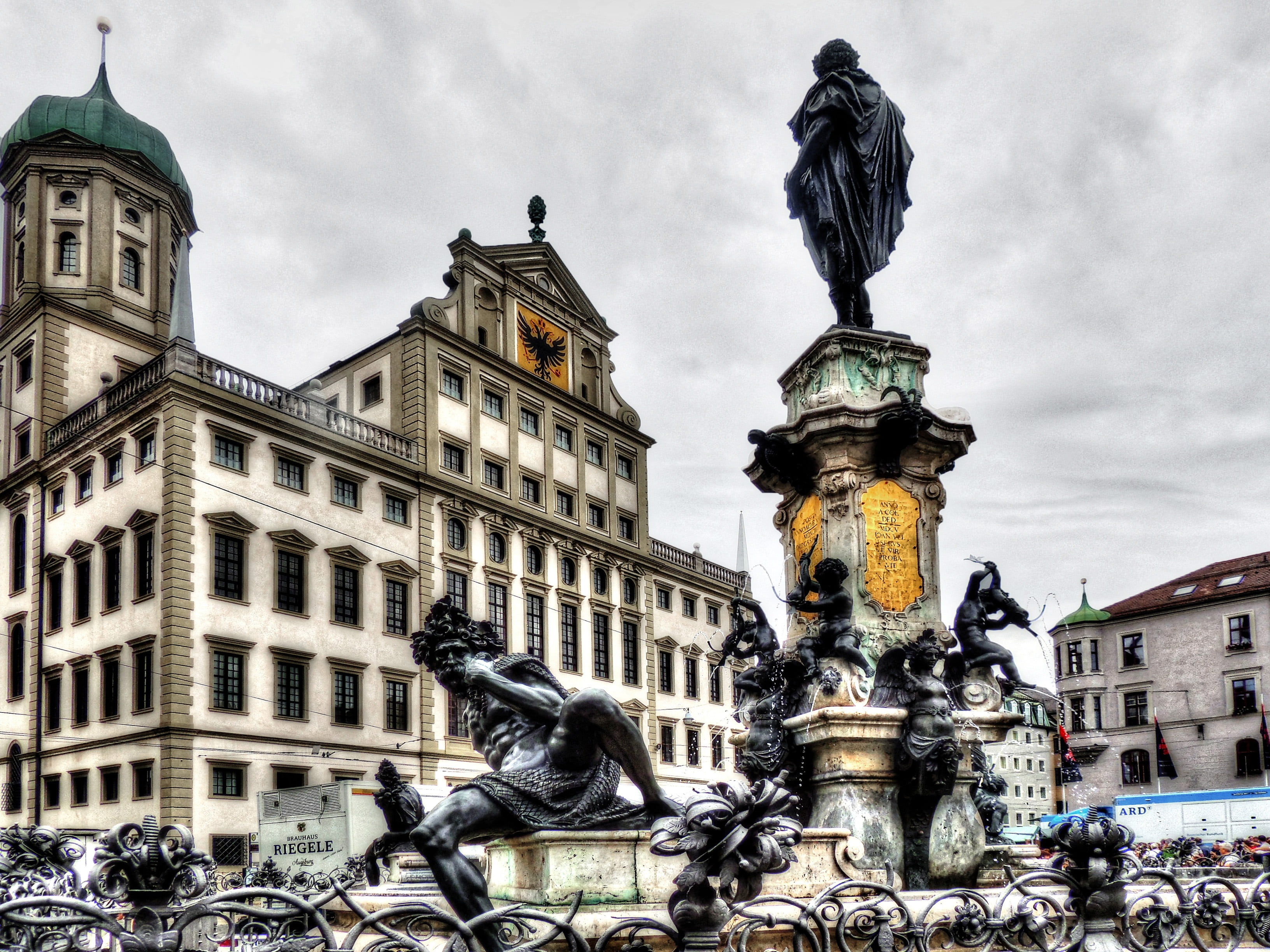 city, day, fountain, sculpture, travel destinations, town hall, cloud - sky, the past, representation, building exterior, architecture, art and craft, human representation, HD Wallpaper