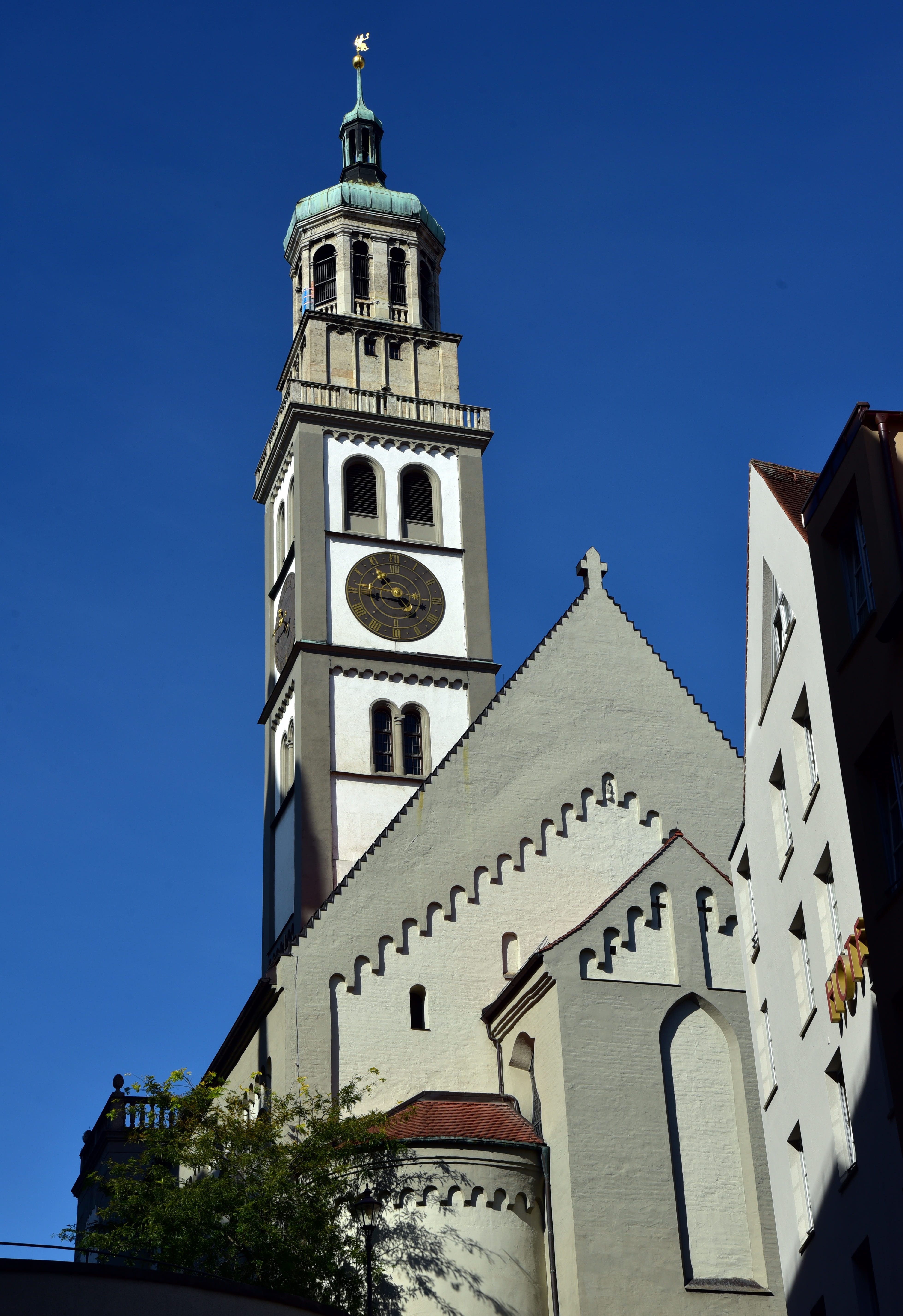 augsburg, facade, nature, masonry, building, st, peter am perlach, belief, building exterior, church, outdoors, house facade, places of interest, blue, Phone HD Wallpaper