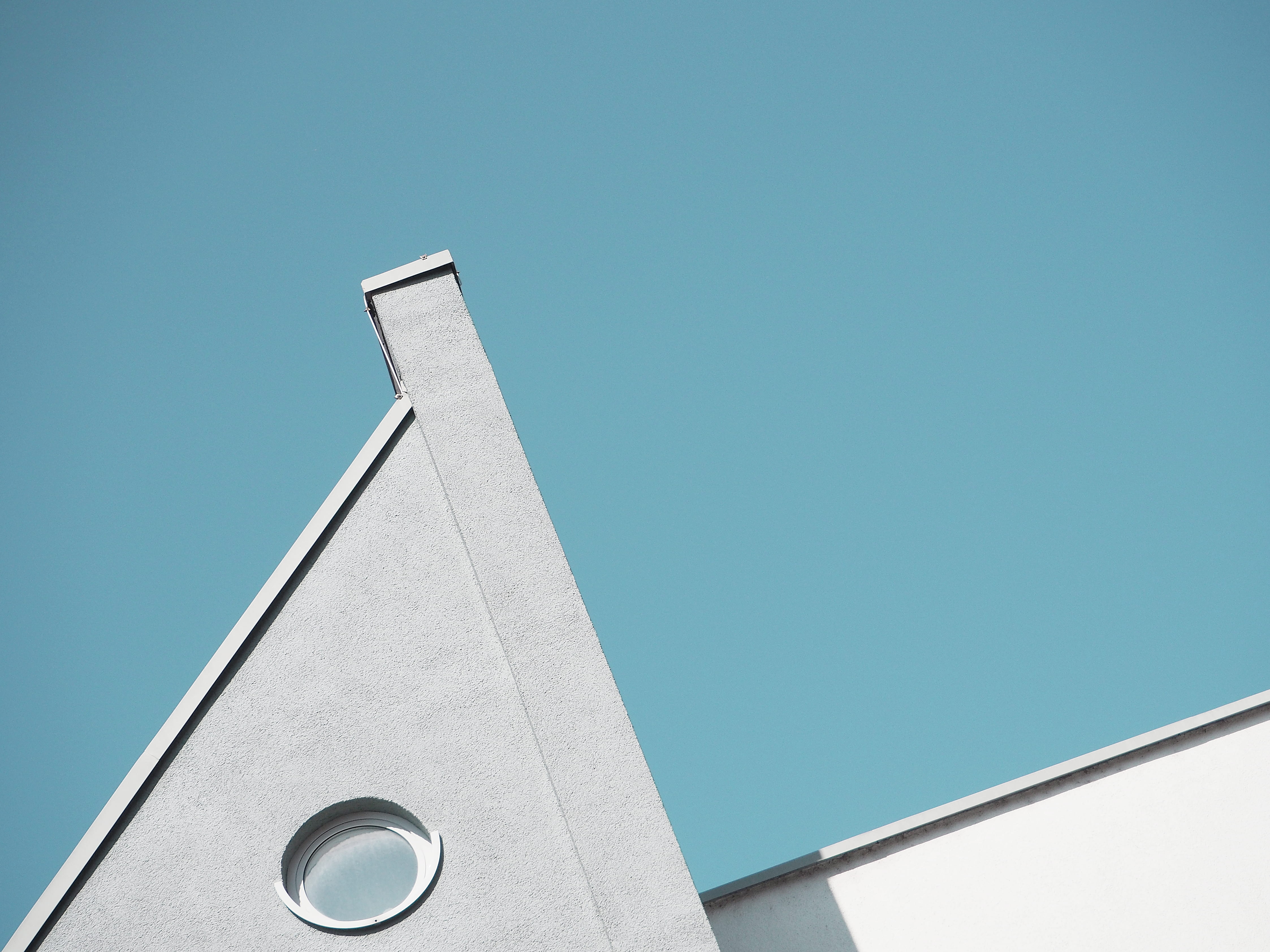gray, built structure, clear sky, photography, metal, facade, blue background, architecture, concrete, 4K, copy space, single object, detail, nature, corner, HD Wallpaper