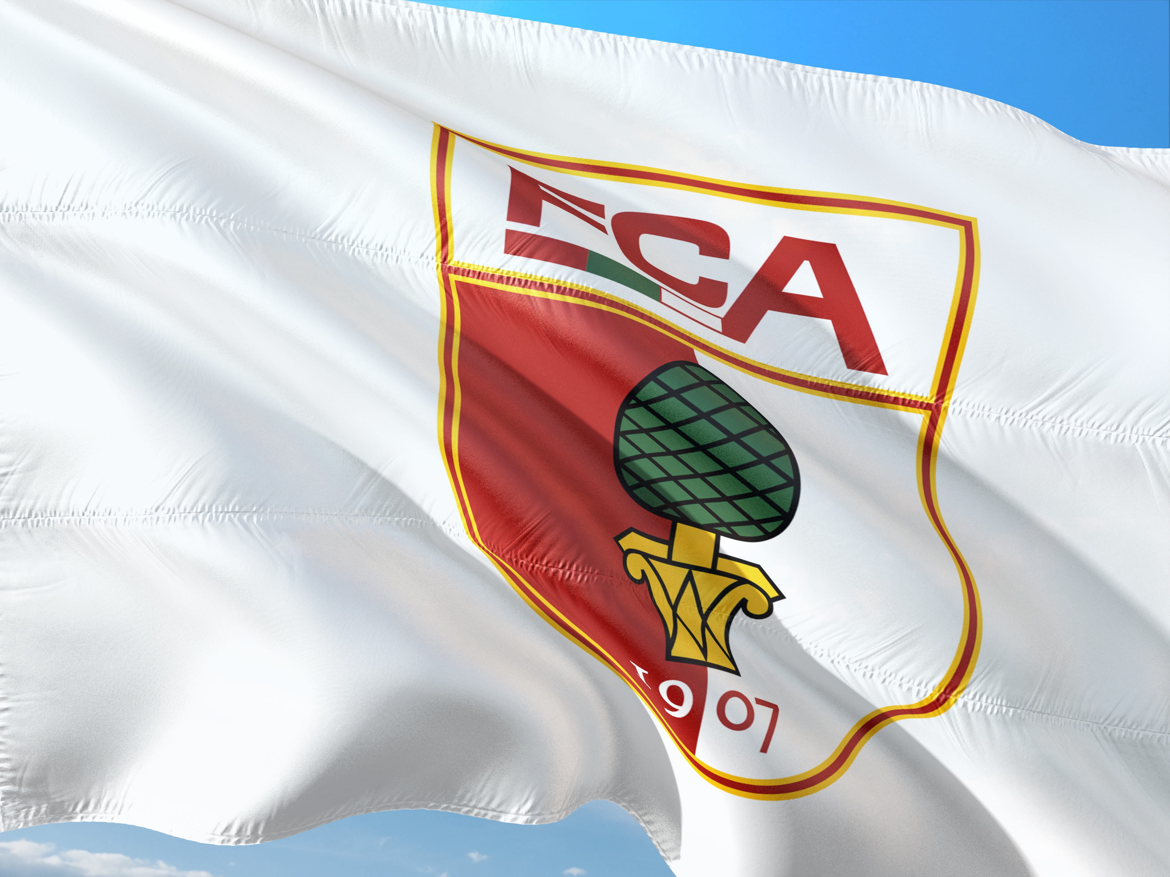 achievement, fc augsburg, 4K, close-up, emotion, outdoors, white color, event, toy, celebration, bundesliga, red, success, football, flag, logo, clean, HD Wallpaper