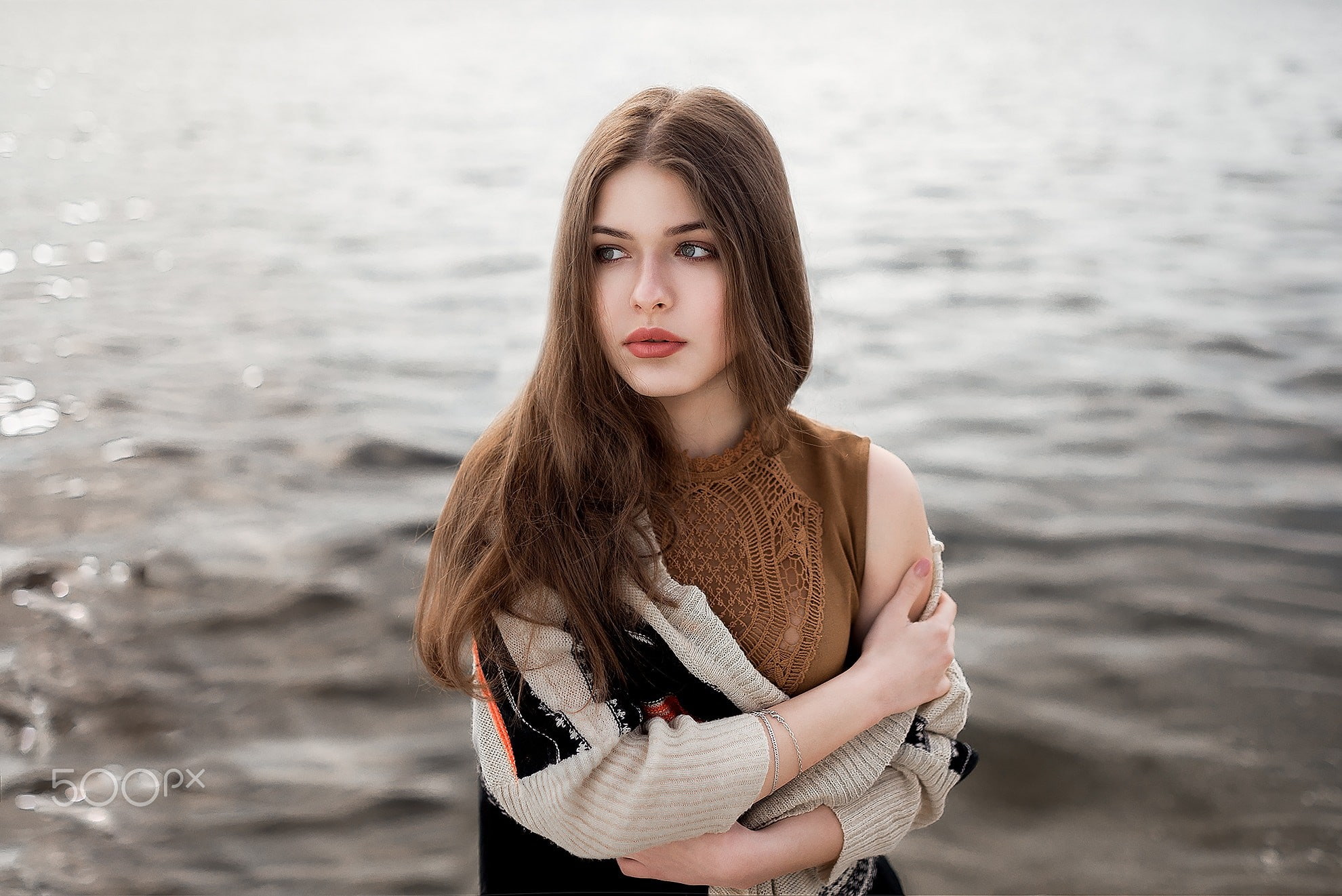 open mouth, sweater, gray eyes, beauty, red lipstick, women, lifestyles, straight hair, one person, young women, model, looking away, standing, portrait, HD Wallpaper