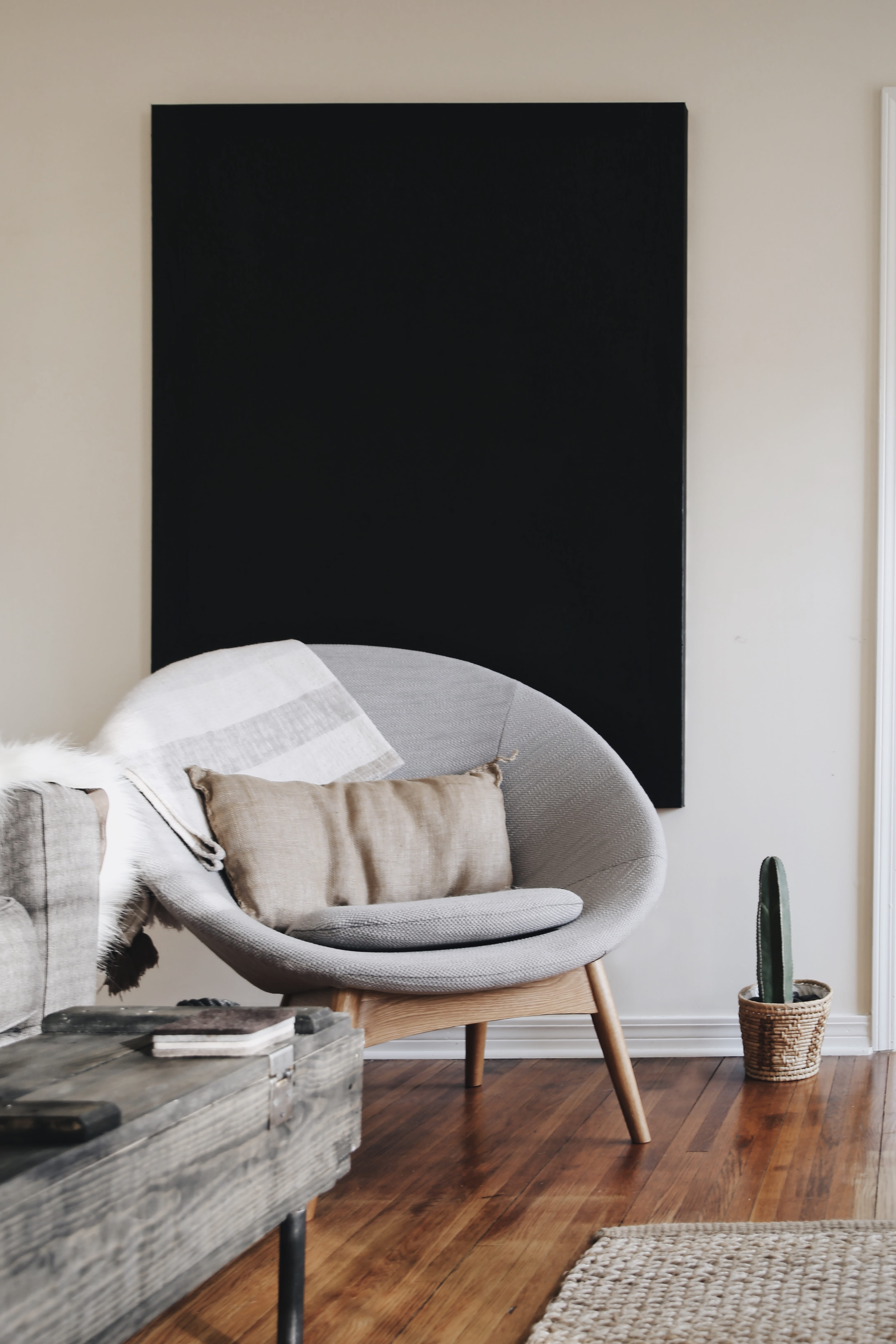 mid century, armchair, style, moon, white, decor, house, pillow, grey, interior, sofa, table, art, no People, lifestyles, decoration, apartment, space, Phone HD Wallpaper