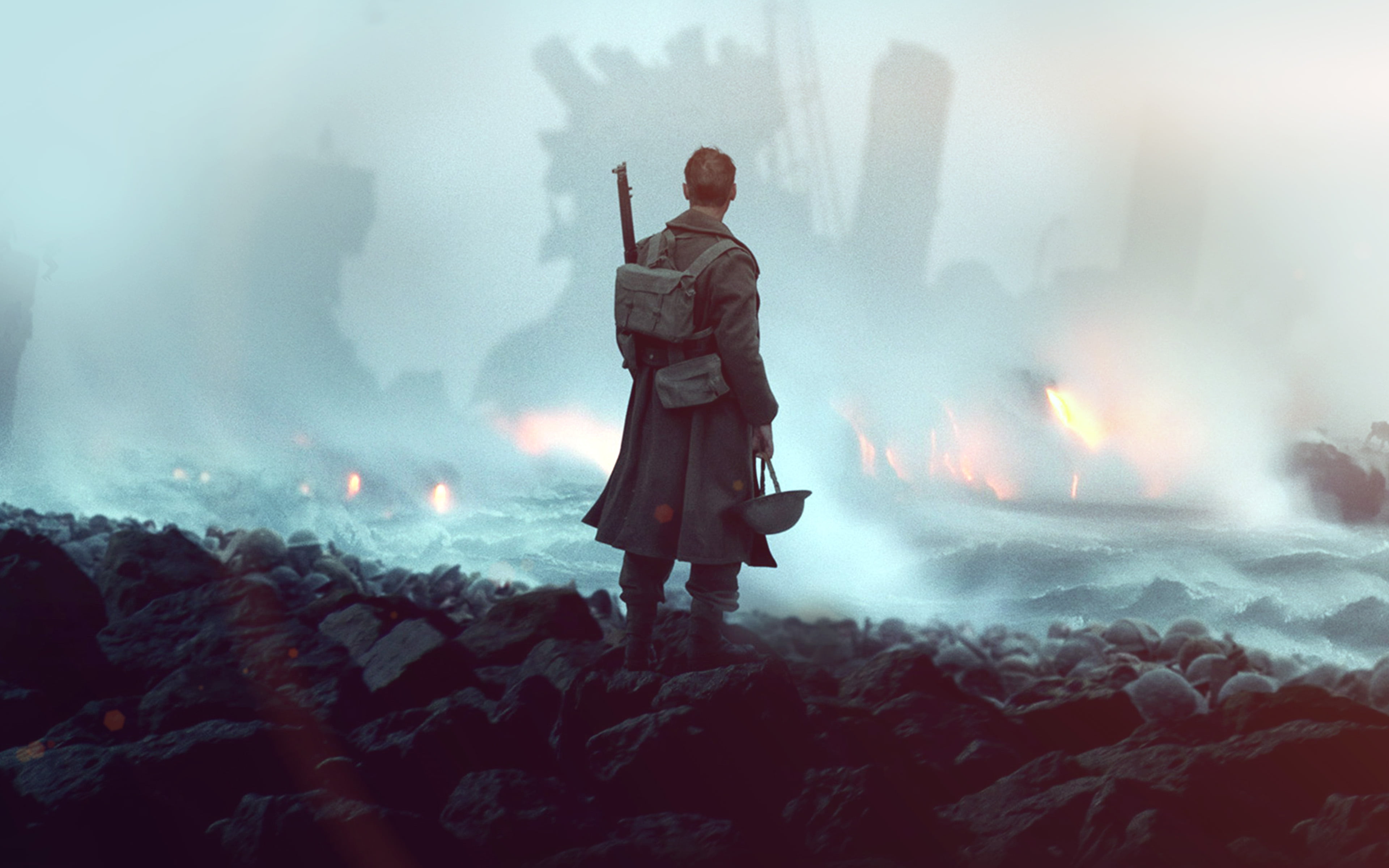 film, flare, sign, outdoors, nature, power in nature, smoke - physical structure, sky, one person, cloud - sky, war, clothing, 4K, fog, holding, standing, HD Wallpaper