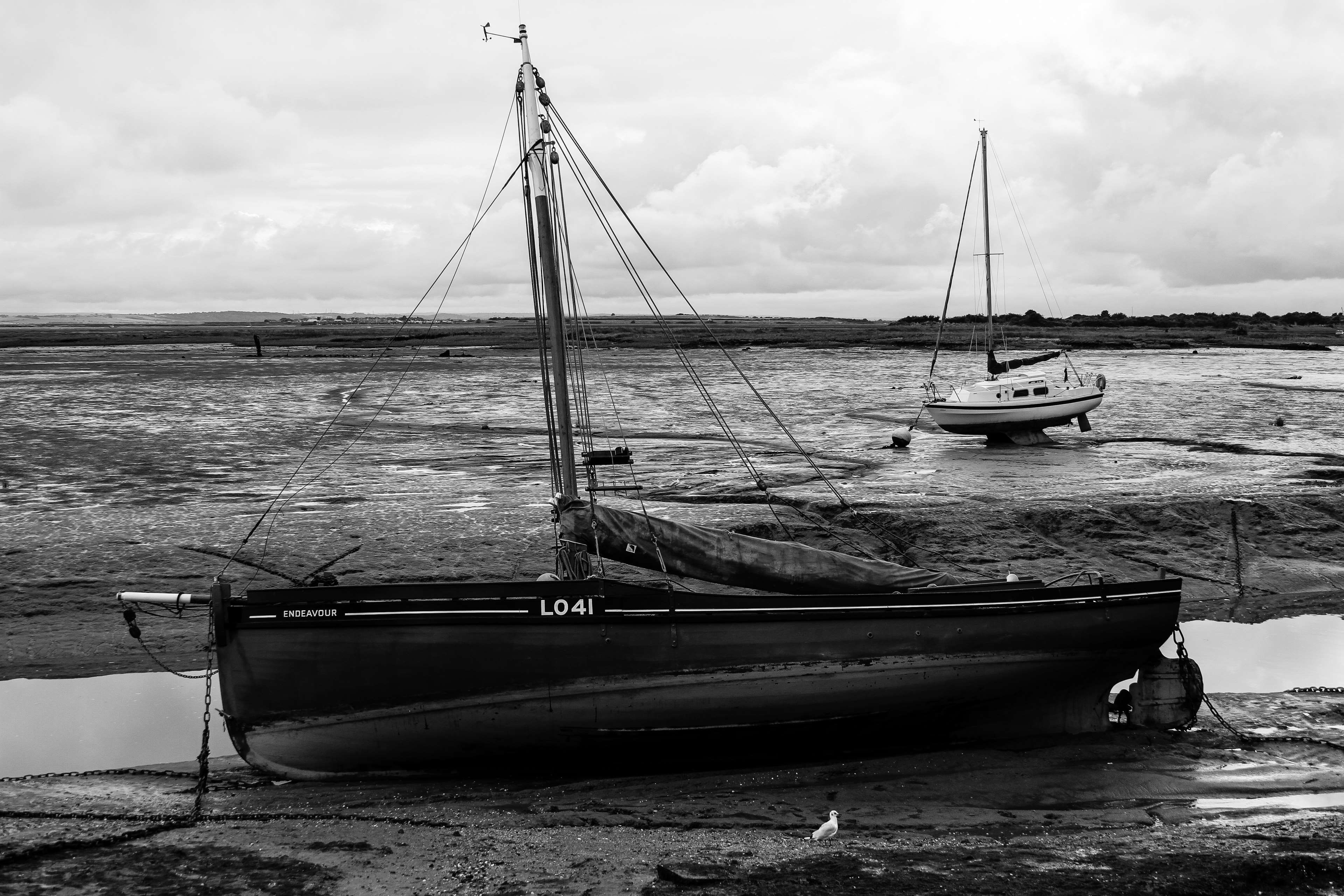 black and white, endeavour, sailboat, mast, fishing boat, dunkirk, scenics - nature, travel, mode of transportation, tranquility, cloud - sky, transportation, HD Wallpaper