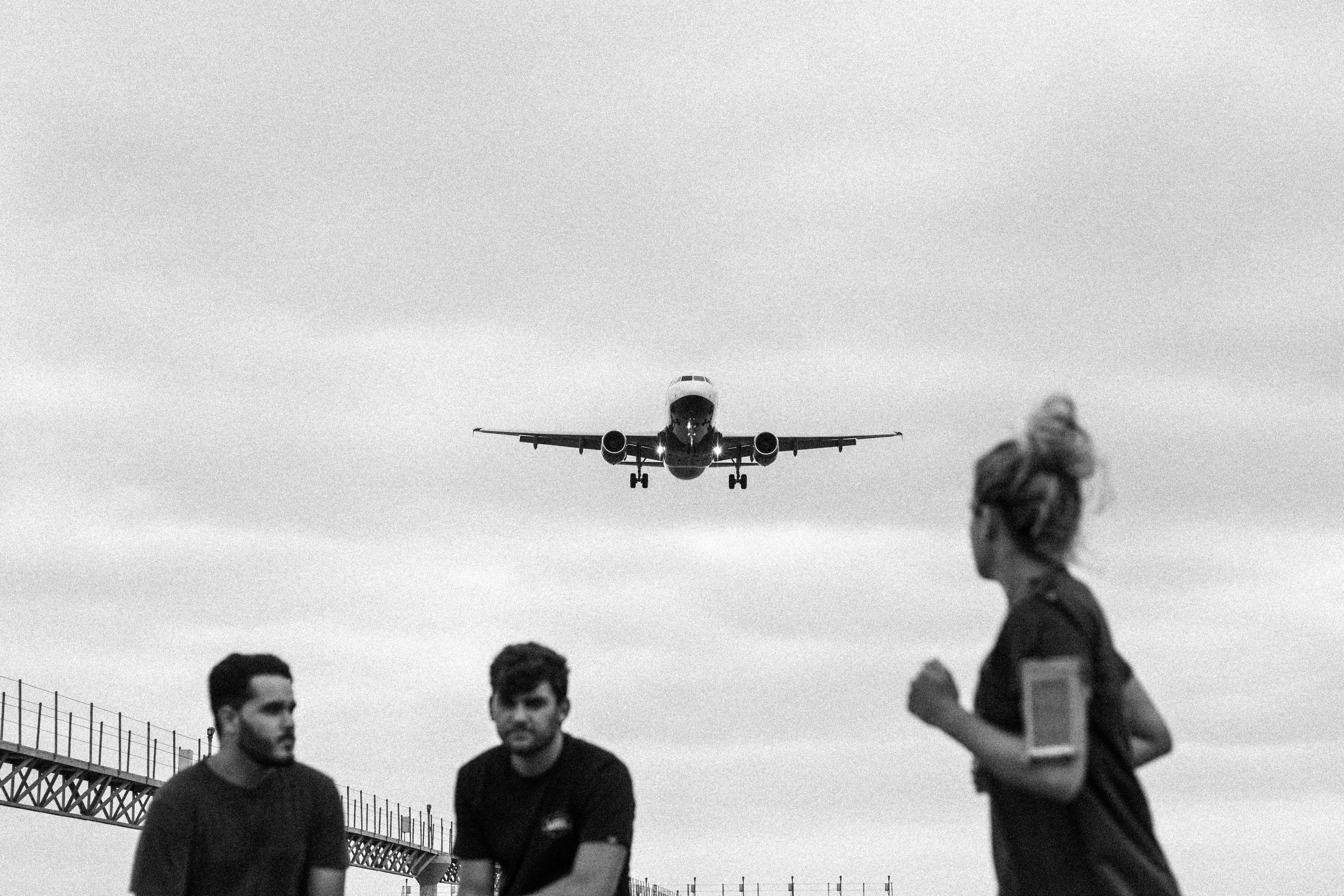 business Travel, plane, vacations, white, two, 5K, under, airport, aircraft, journey, outdoors, looking up, black, leaving, candid, mode of Transport, HD Wallpaper