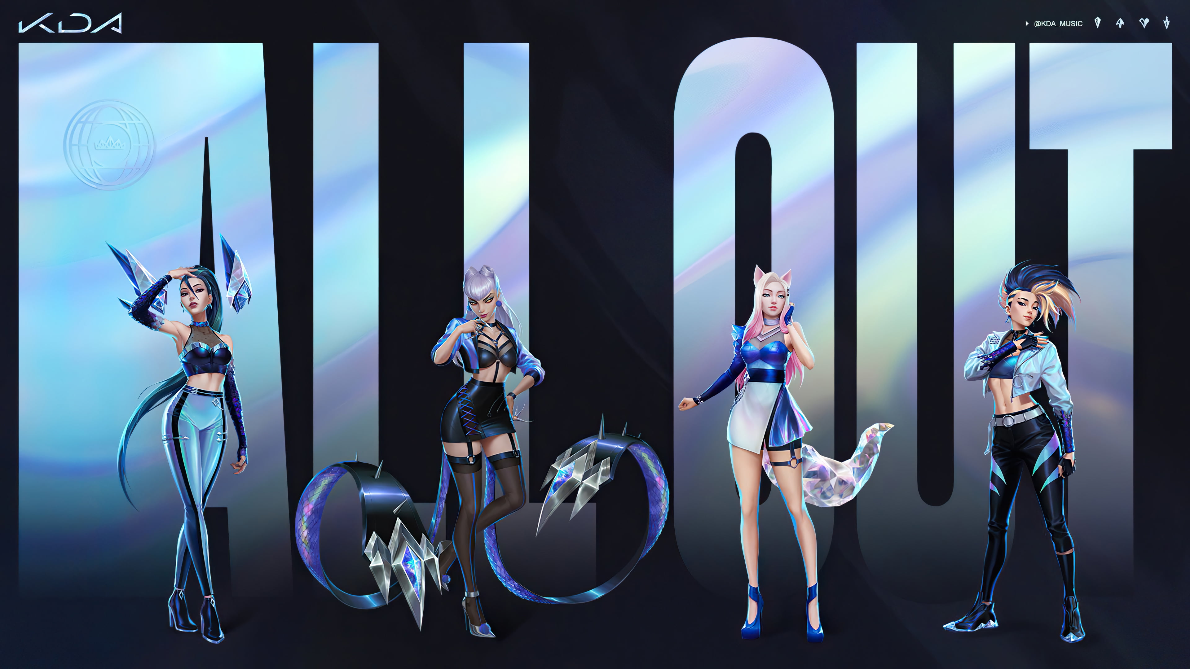 Ahri (League of Legends), League of Legends, KaiSa, 4K, KaiSa(League of Legends), fox ears, crystal, Evelynn (League of Legends), Ahri, Akali(League of Legends), HD Wallpaper