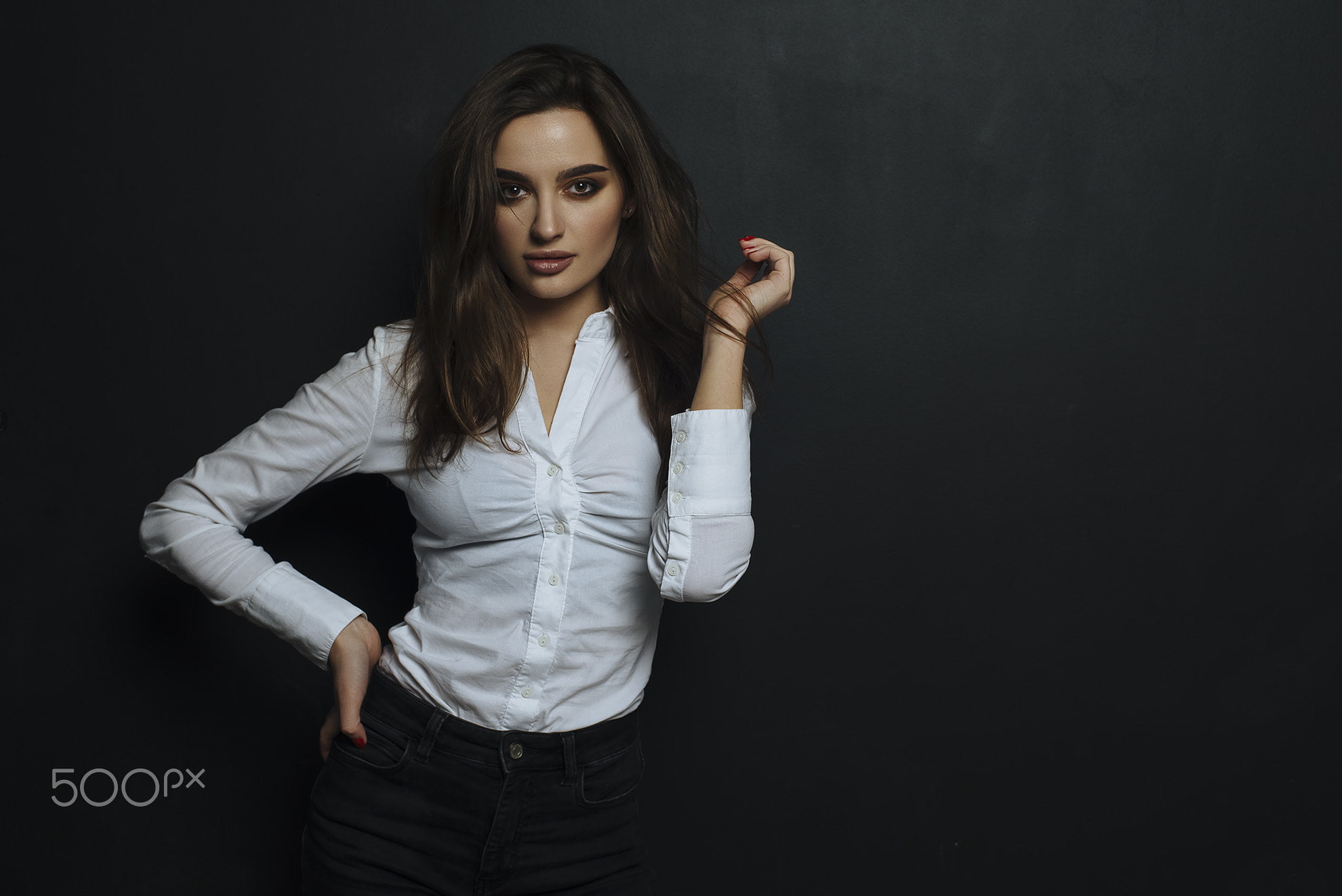 front view, black background, hairstyle, Roma Chernotitckiy, beautiful woman, portrait, one person, beauty, studio shot, young women, 1080P, standing, HD Wallpaper