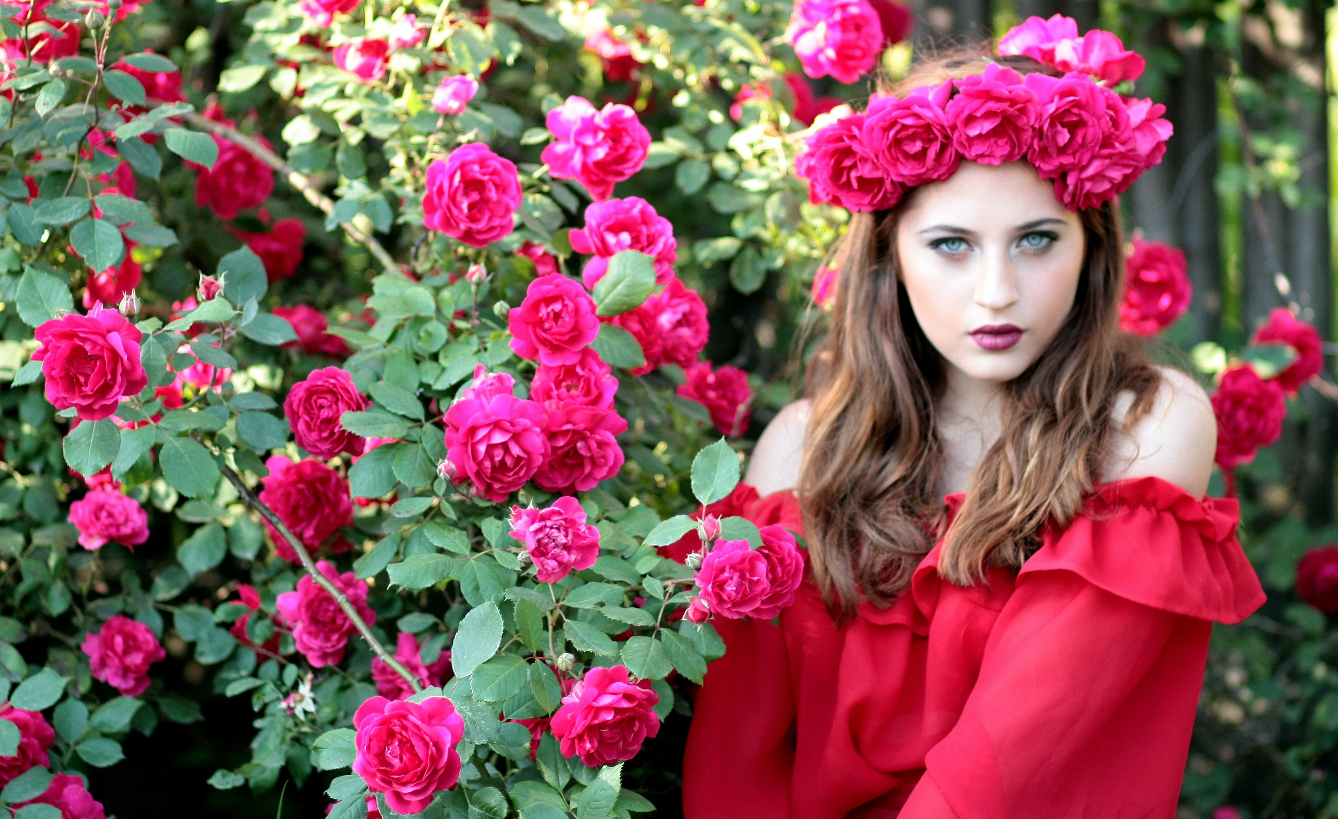 long hair, woman, people, one person, girl, beauty, headband, pink color, beautiful woman, outdoors, beautiful, portrait, looking at camera, red, daytime, HD Wallpaper