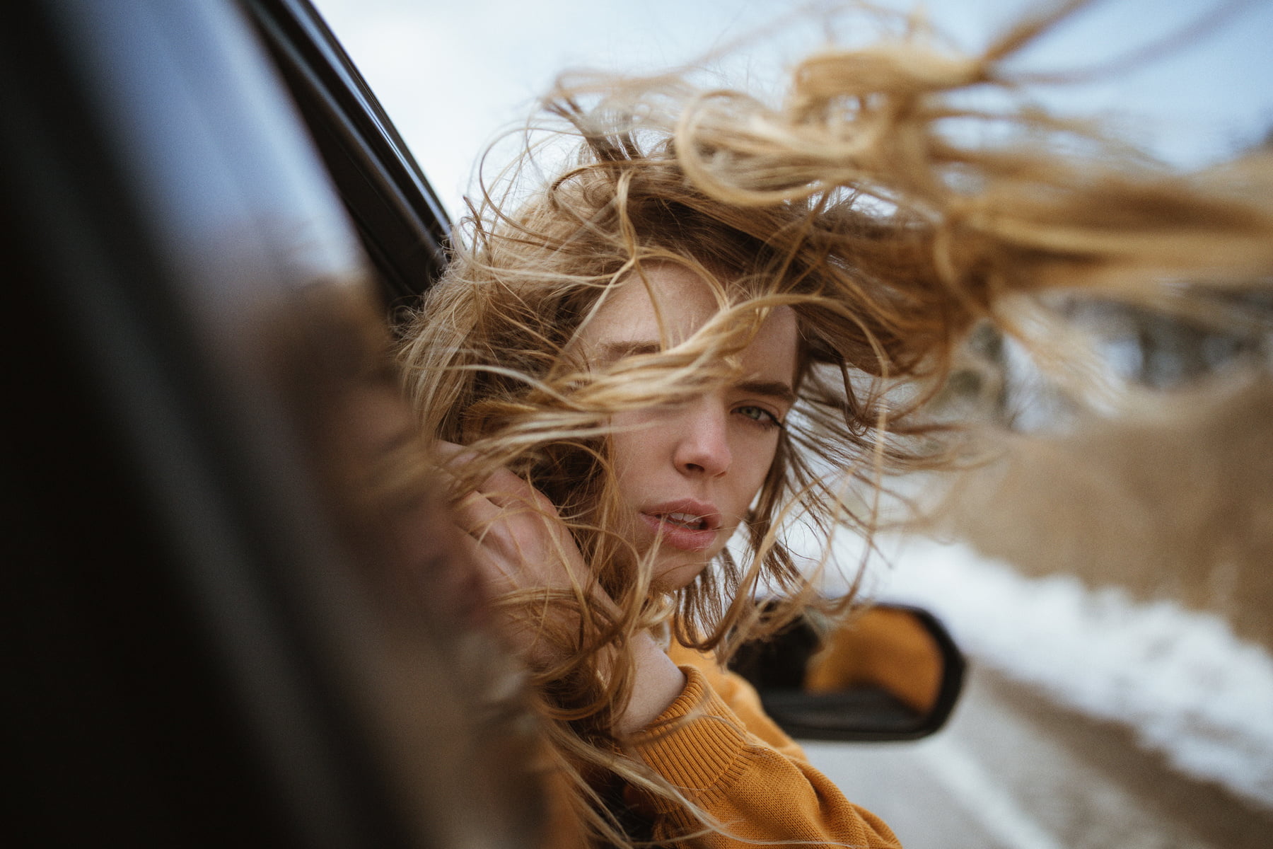 Jesse Herzog, car, hair, long hair, blond hair, young women, headshot, one person, wind, 720P, beautiful woman, women, motor vehicle, mode of transportation, HD Wallpaper
