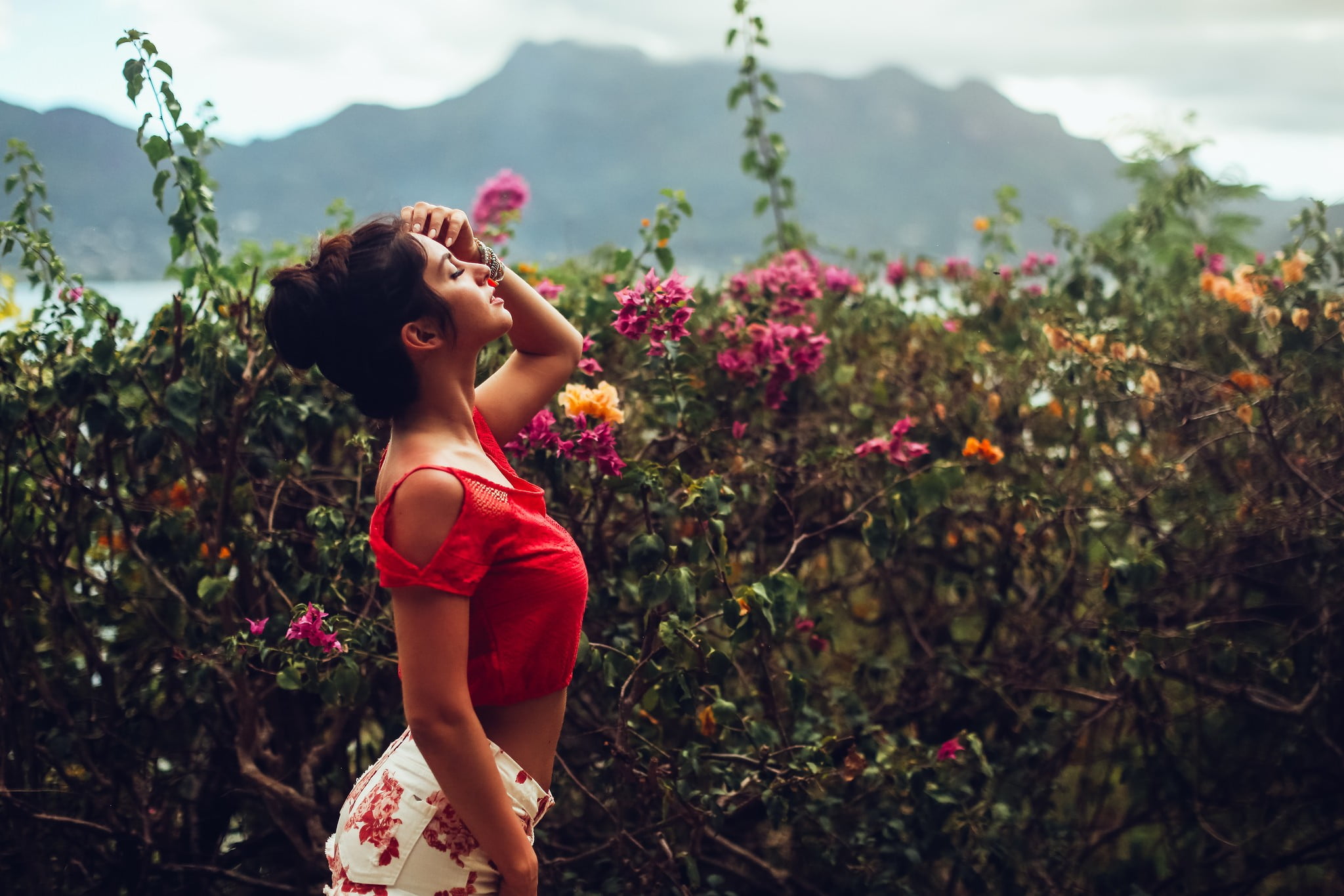 hairstyle, one person, women, shorts, real people, closed eyes, lifestyles, beautiful woman, Aurela Skandaj, growth, leisure activity, open mouth, fragility, HD Wallpaper