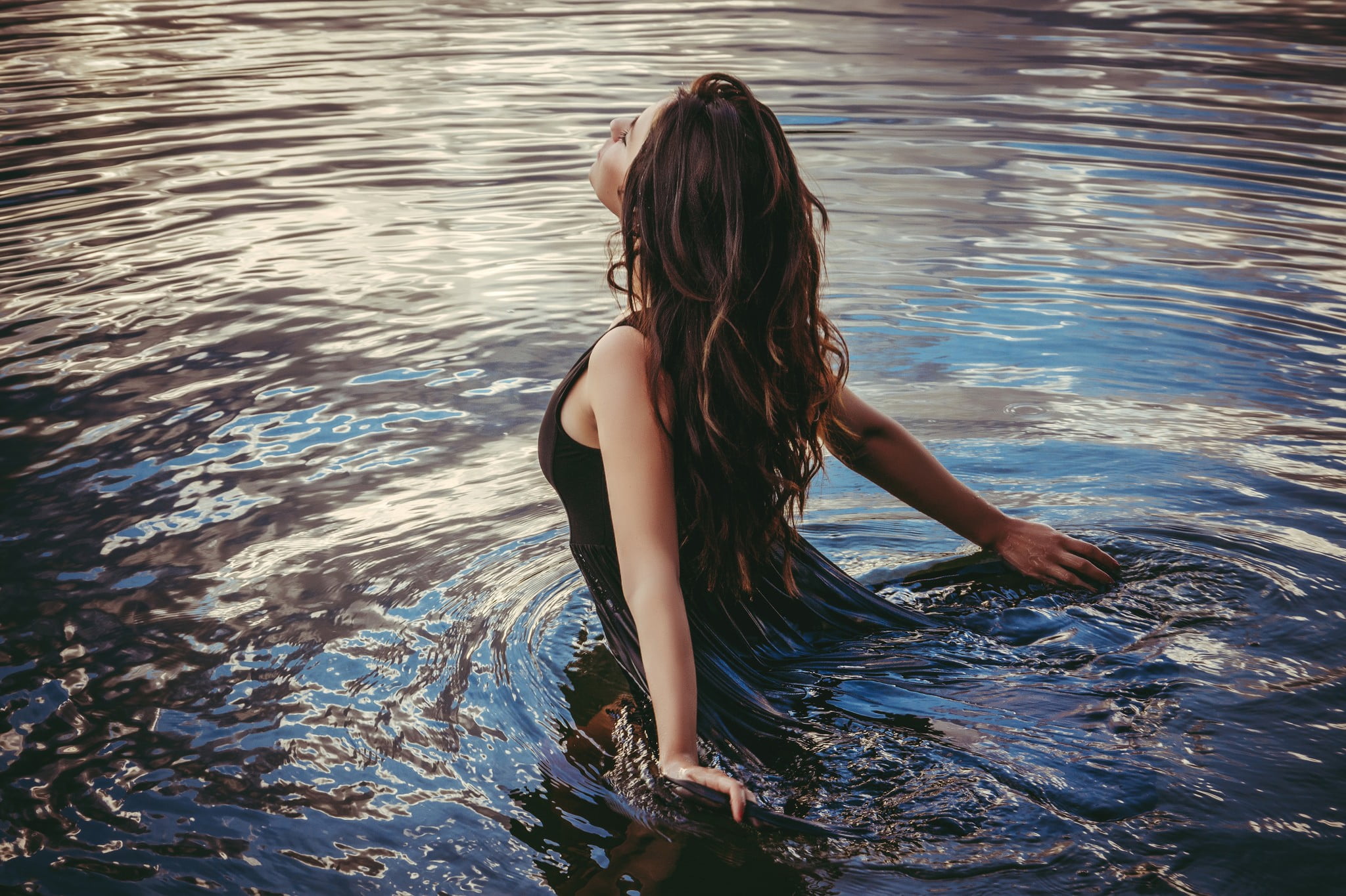 one person, women, young adult, day, 1080P, leisure activity, long hair, waterfront, Aurela Skandaj, 500px, adult, beautiful woman, water, women outdoors, HD Wallpaper