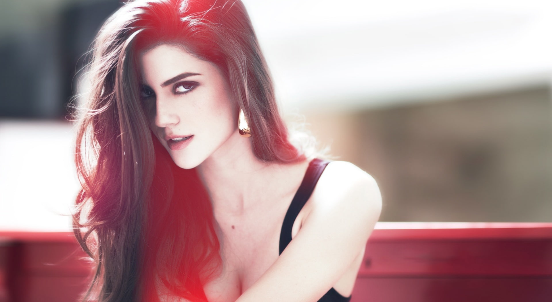 top, dyed hair, 1080P, contemplation, Others, dyed red hair, red, headshot, young adult, sdgn, adult, redhead, looking at camera, beautiful woman, one person, HD Wallpaper