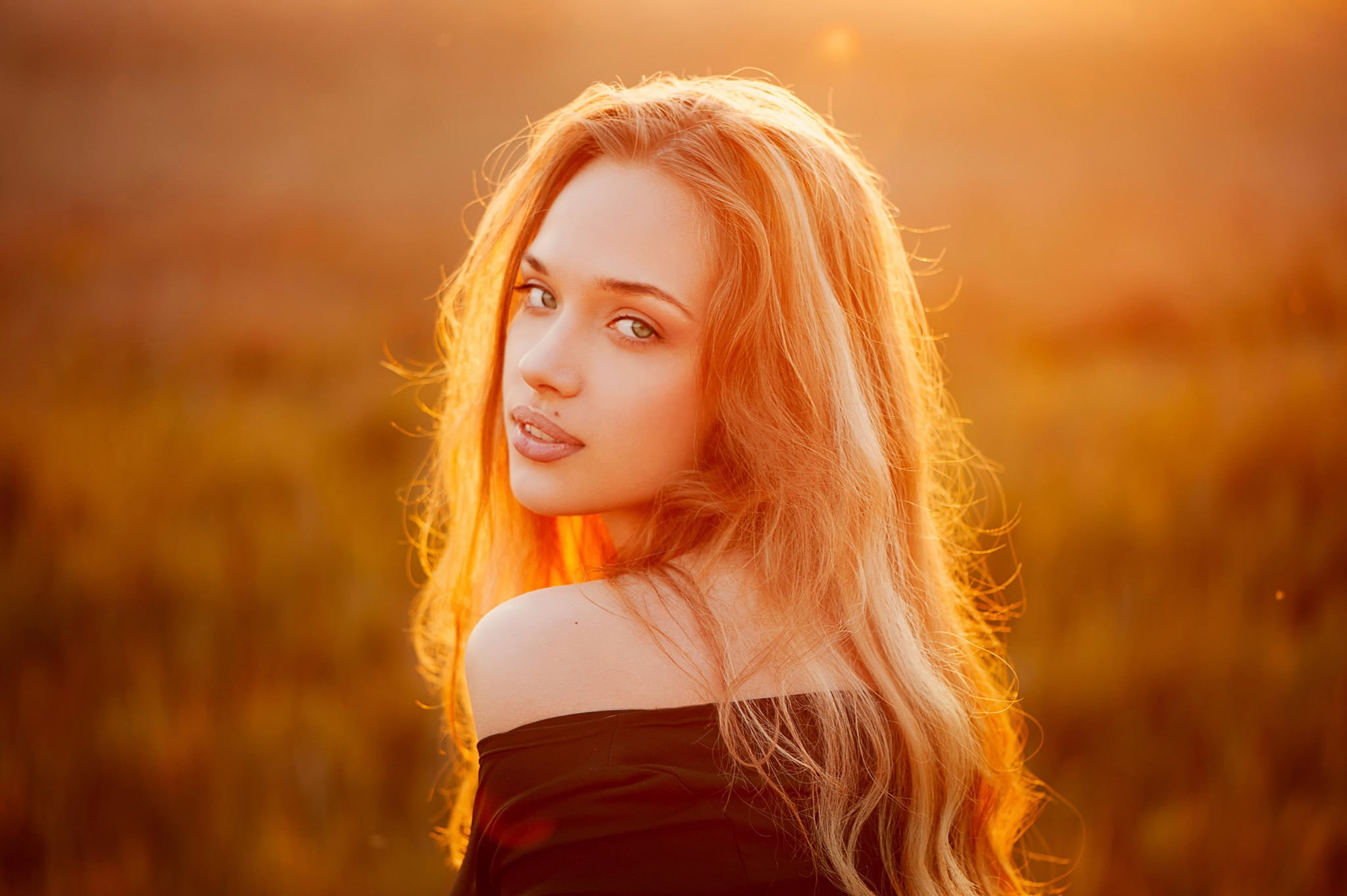 women, Ann Nevreva, 1080P, sunlight, model, field, looking at viewer, women outdoors, HD Wallpaper