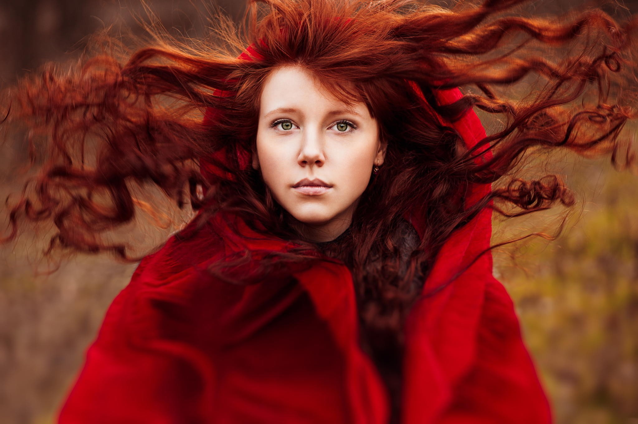 dyed red hair, portrait, hair, women, wind, headshot, red, Ann Nevreva, redhead, long hair, model, hairstyle, looking at camera, beautiful people, 1080P, HD Wallpaper