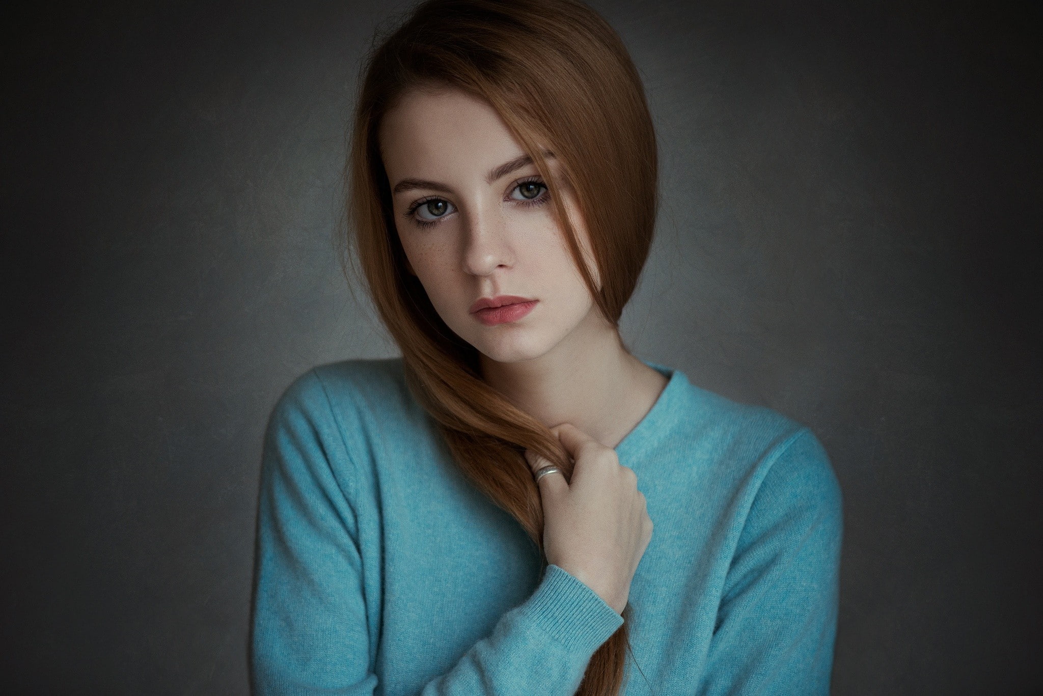 freckles, women, portrait, redhead, 1080P, model, Ann Nevreva, HD Wallpaper