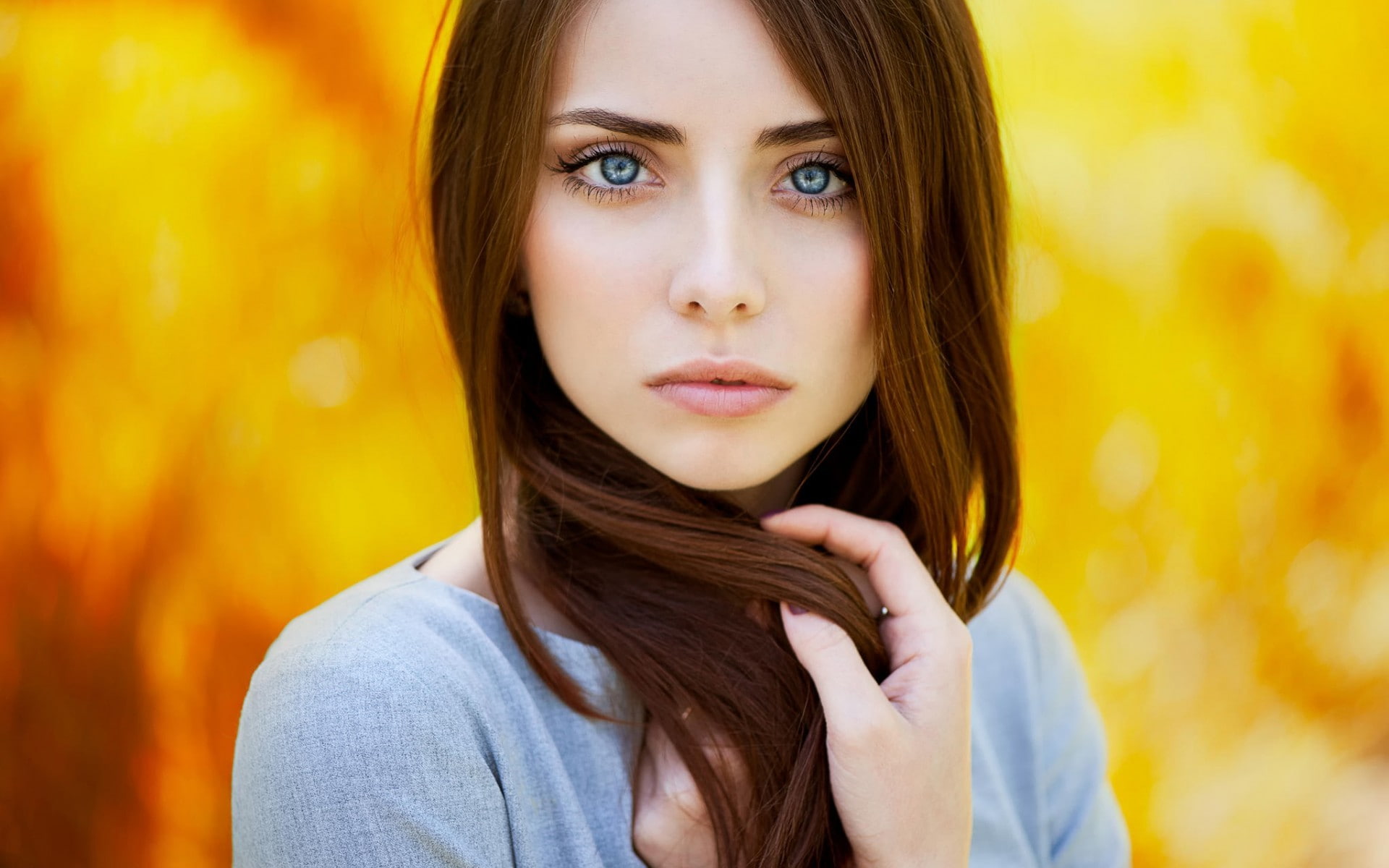 1080P, women, Ann Nevreva, face, blue eyes, 500px, portrait, brunette, HD Wallpaper