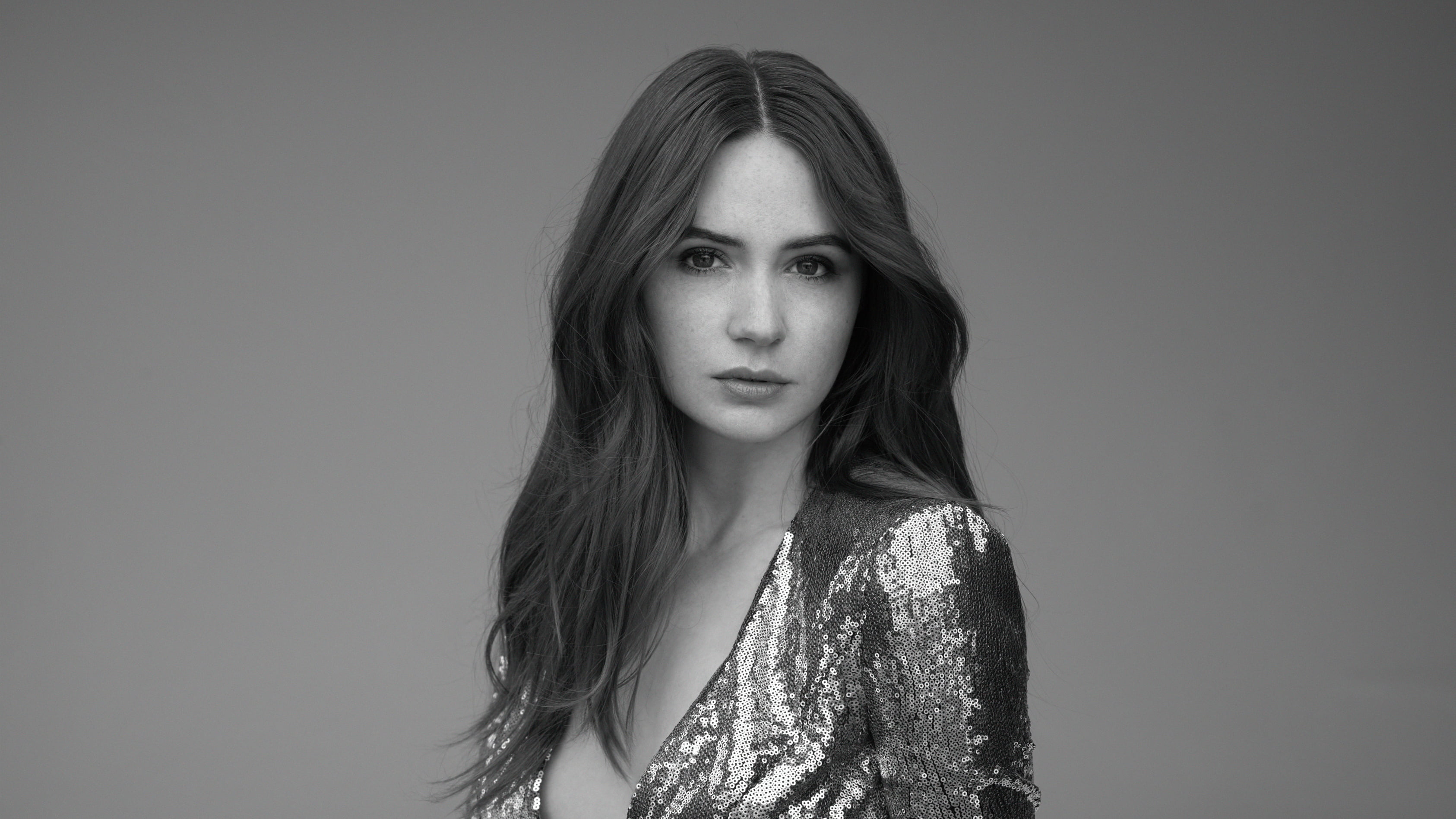 Long Hair, Scottish, Actresses, 2K, Karen Gillan, Monochrome, Actress, HD Wallpaper