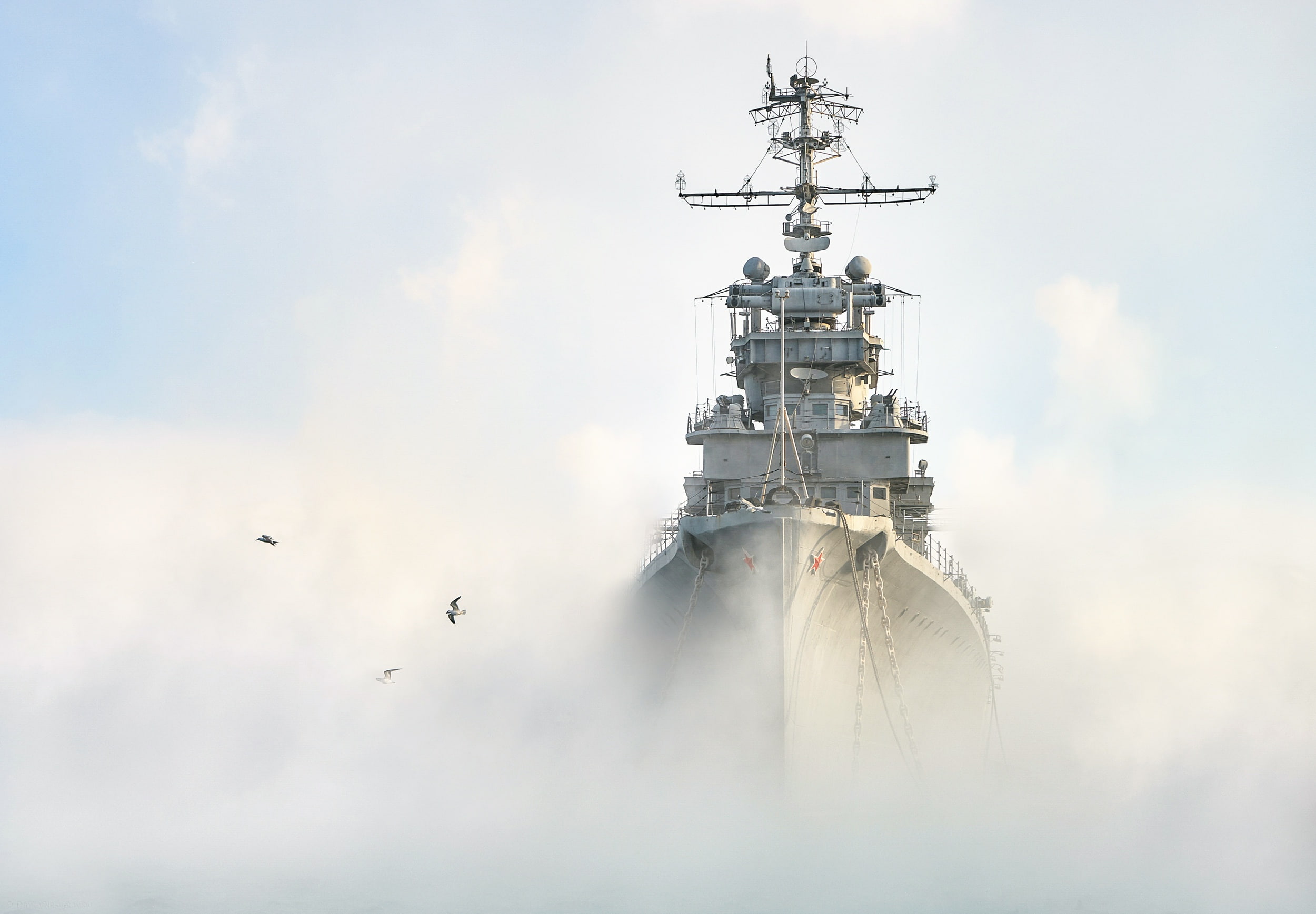 Cruiser, Fog, Warship, 1080P, Russian Navy, Soviet cruiser Mikhail Kutuzov, Warships, HD Wallpaper