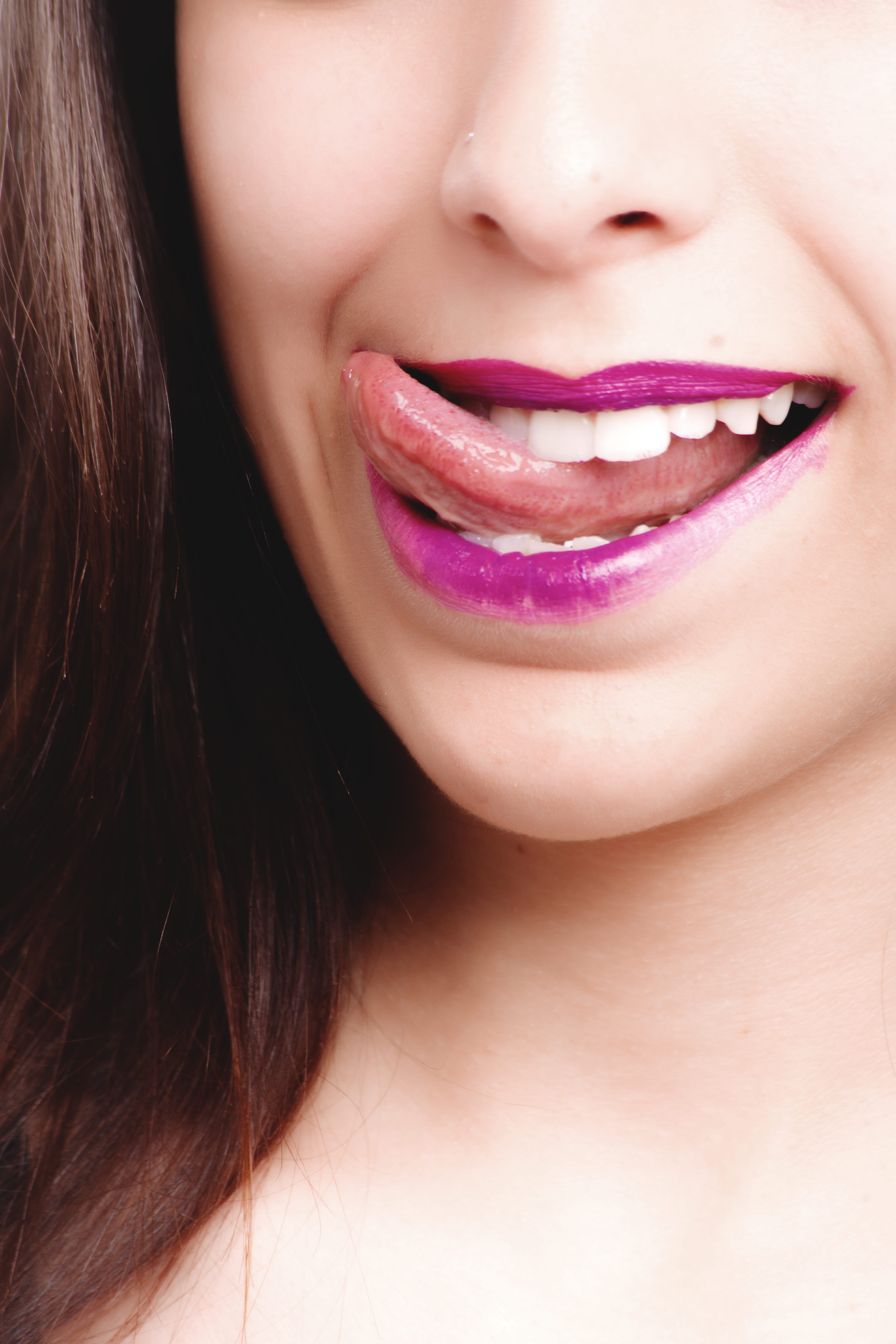 female, human face, one person, purple, lipstick, human mouth, photoshoot, pink color, young adult, human lips, human body part, hair, front view, neck, Phone HD Wallpaper