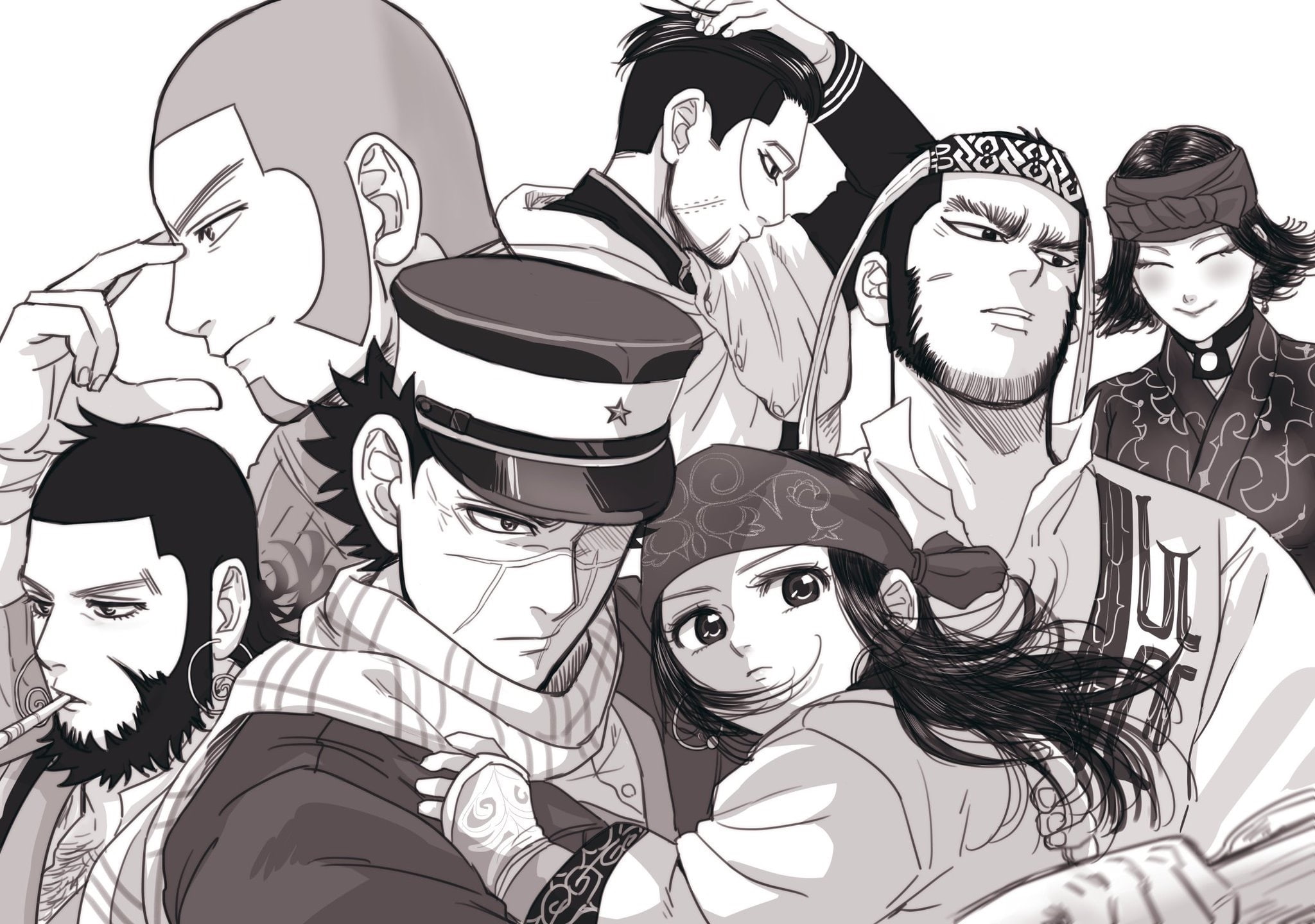 disguise, golden kamuy, asirpa, sugimoto saichi, Anime, portrait, smiling, front view, real people, adult, men, 1080P, leisure activity, manga, headshot, HD Wallpaper
