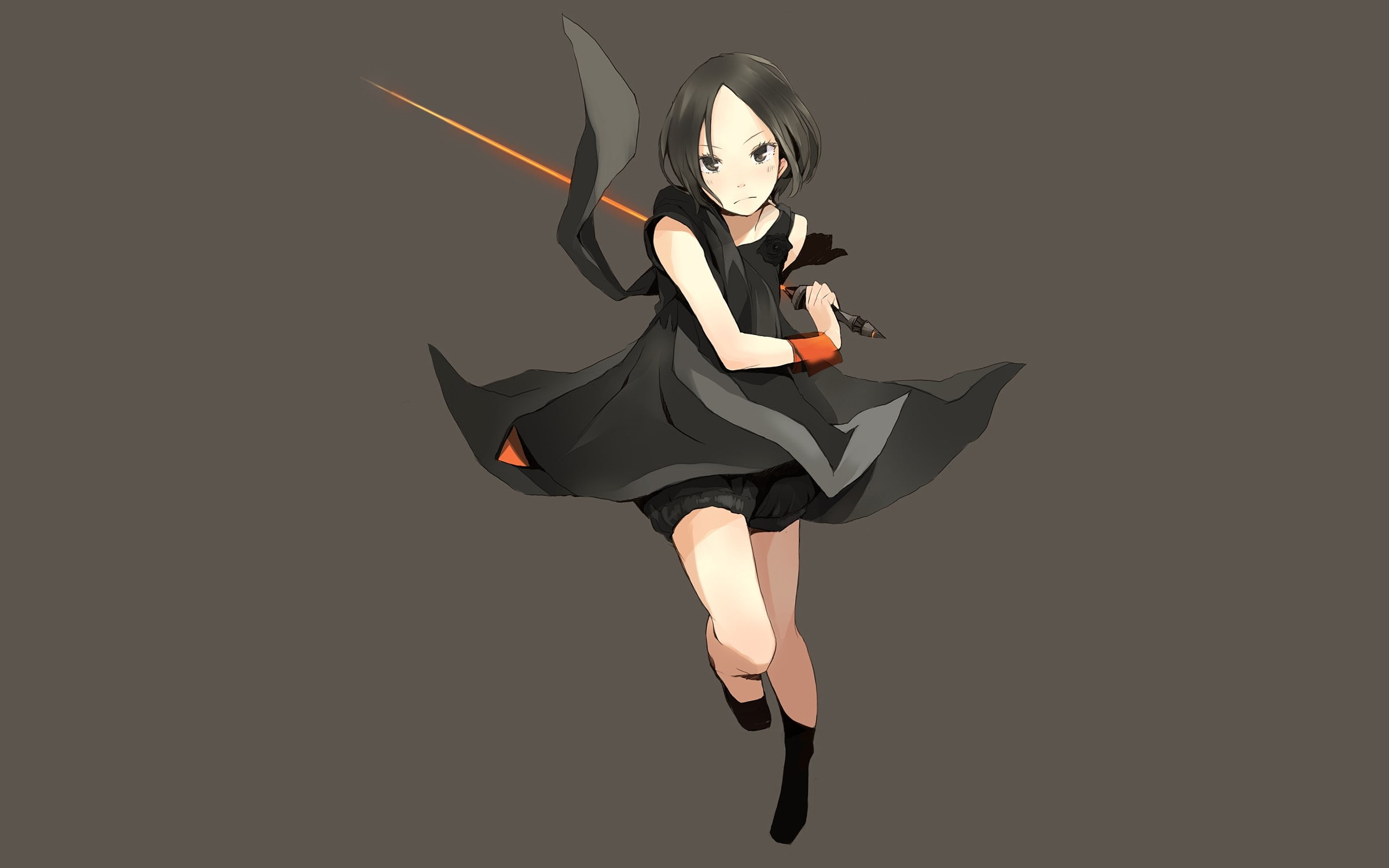 black, simple, short, ba, background, art, girls, fan, eyes, people, hair, jpop, anime, Dress, perfume, hd, 1080P, swords, brown, brown eyes, HD Wallpaper