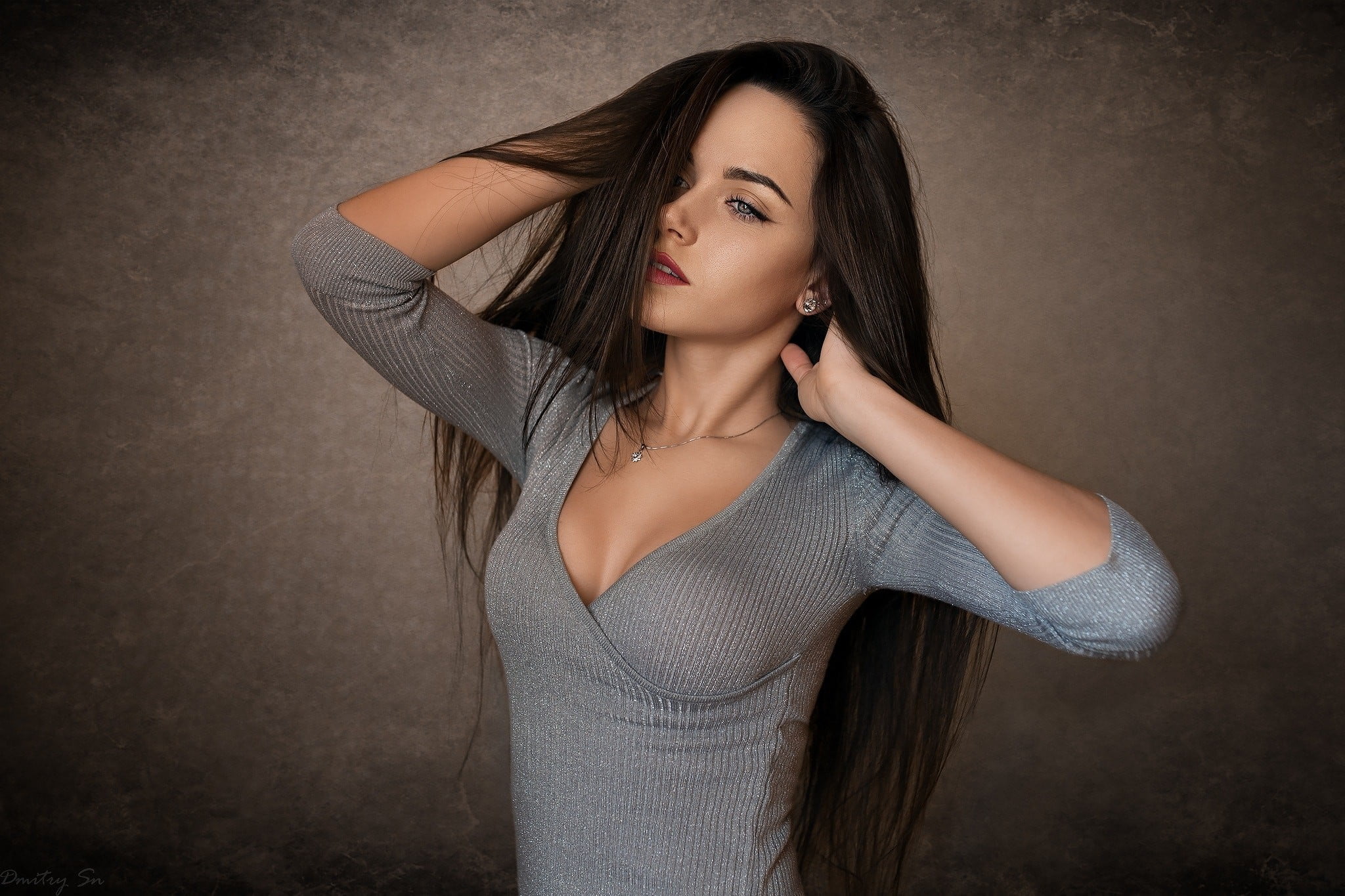 top, brown Hair, cute, sensuality, confidence, young Adult, beautiful woman, 1080P, sleeved, caucasian Ethnicity, lifestyles, femininity, posing, beige, HD Wallpaper