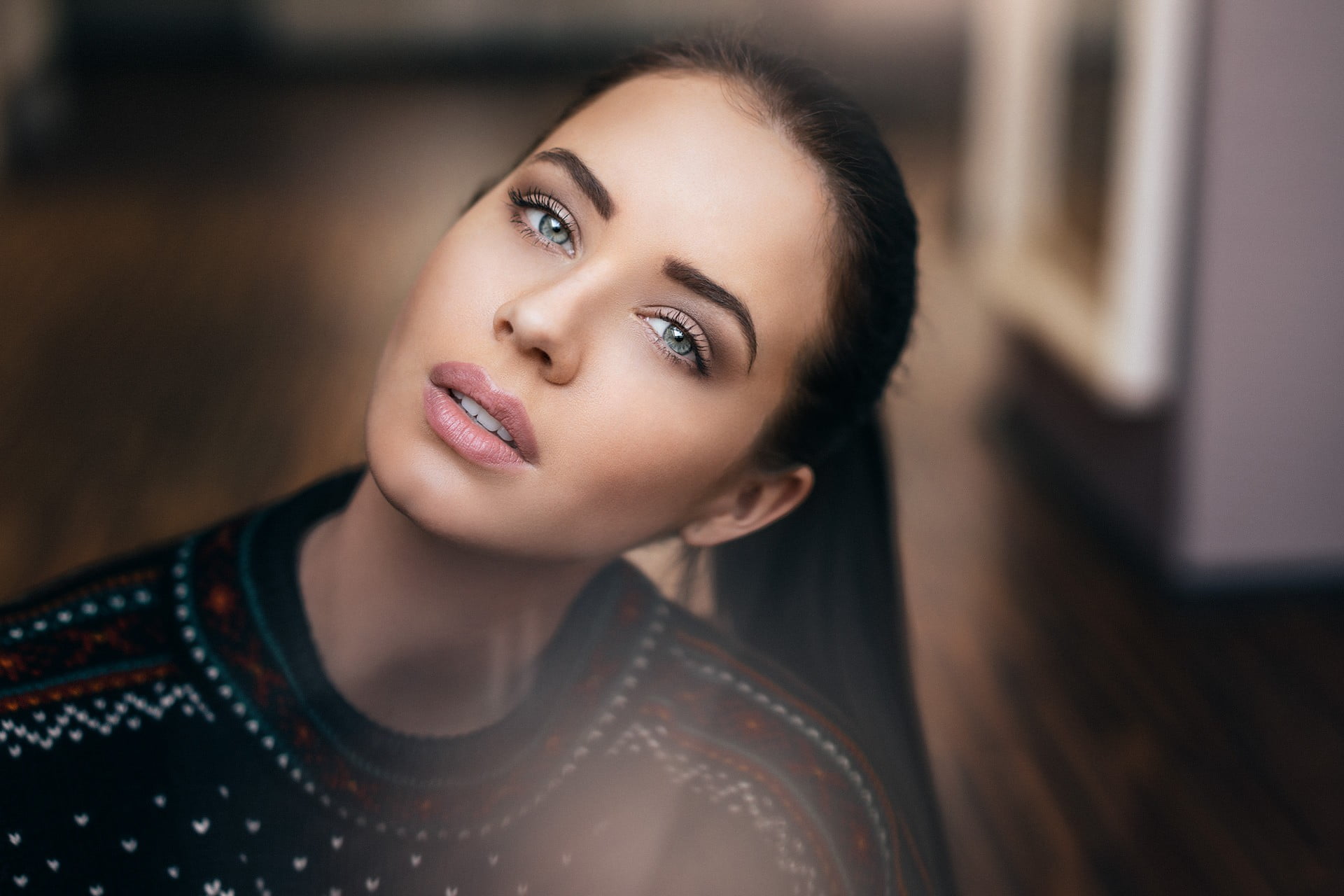 brunette, looking, young women, adult, Martin Kühn, portrait, one person, women, lifestyles, model, headshot, 1080P, young adult, relaxation, beauty, casual clothing, HD Wallpaper