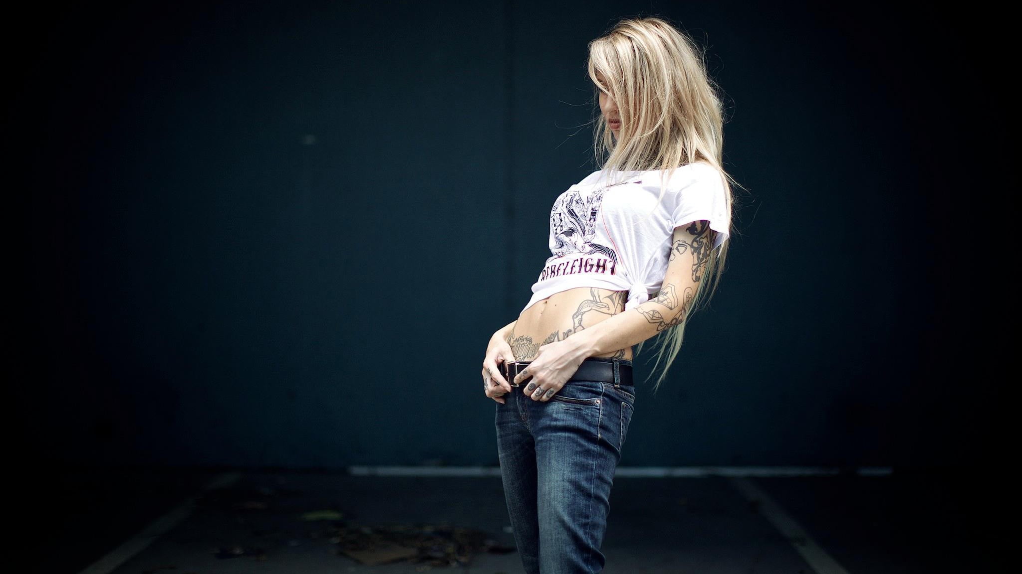 obscured face, standing, one person, long hair, girls, women, emotion, black background, hairstyle, child, adult, human hair, hair, dark, offspring, tattoo, HD Wallpaper