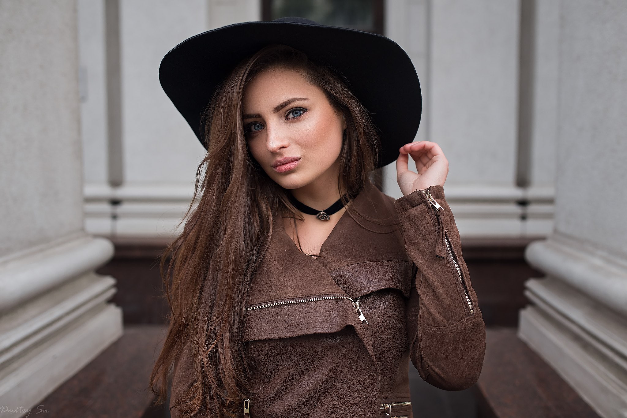 fashion, brunette, beauty, Dmitry Shulgin, waist up, front view, standing, young adult, one person, hairstyle, beautiful woman, hat, hair, clothing, 1080P, HD Wallpaper