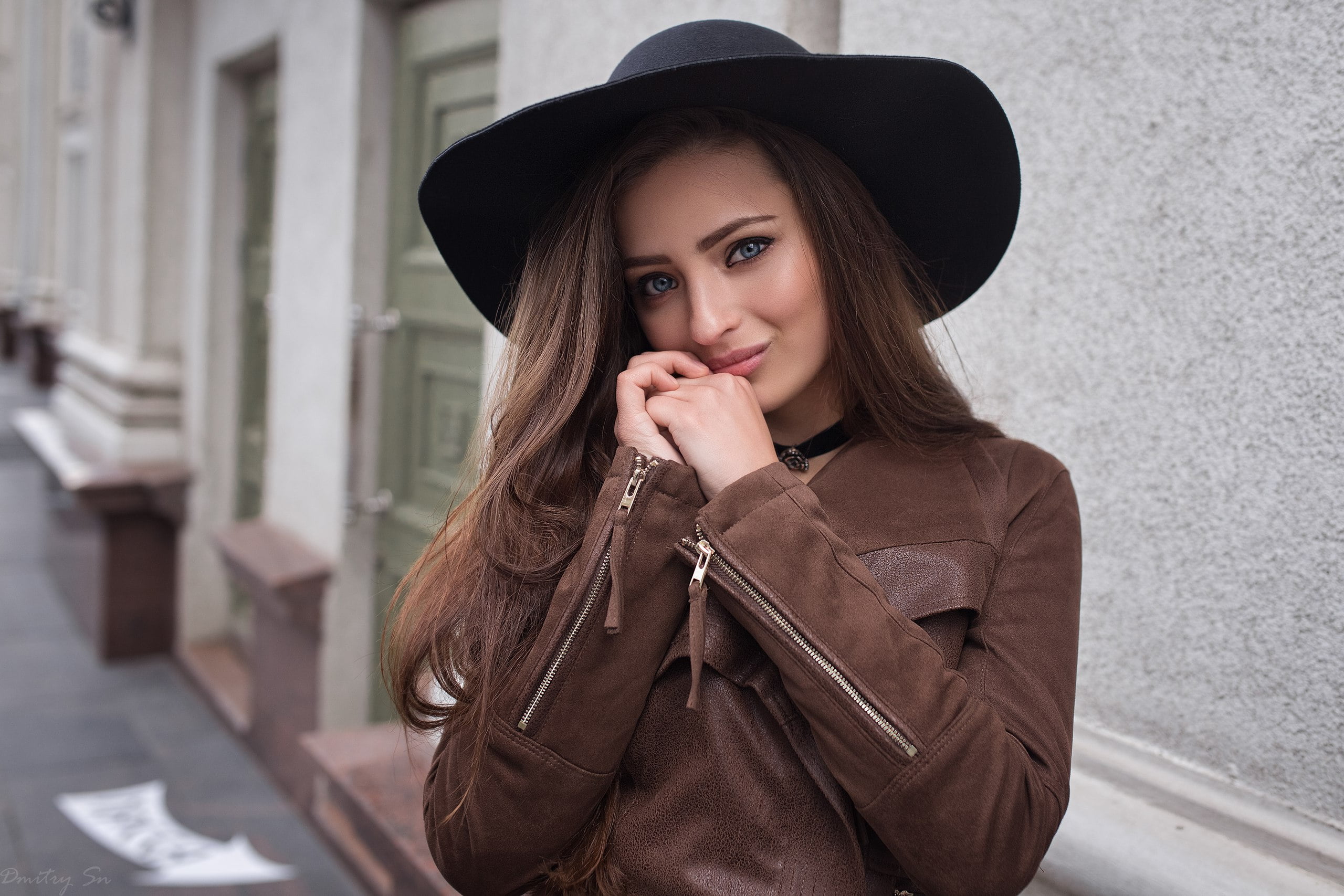 Veronika Avdeeva, one person, young adult, 2K, hairstyle, hat, standing, front view, real people, Veronica (Dmitry Sn), young women, leather, looking at camera, HD Wallpaper