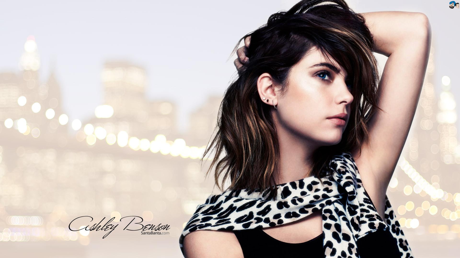 tank, beautiful ashley, white, black, scarf, beautiful, women, s, benson, ashley, 1080P, celebrities, widescreen, top, hollywood, celebrity, HD Wallpaper
