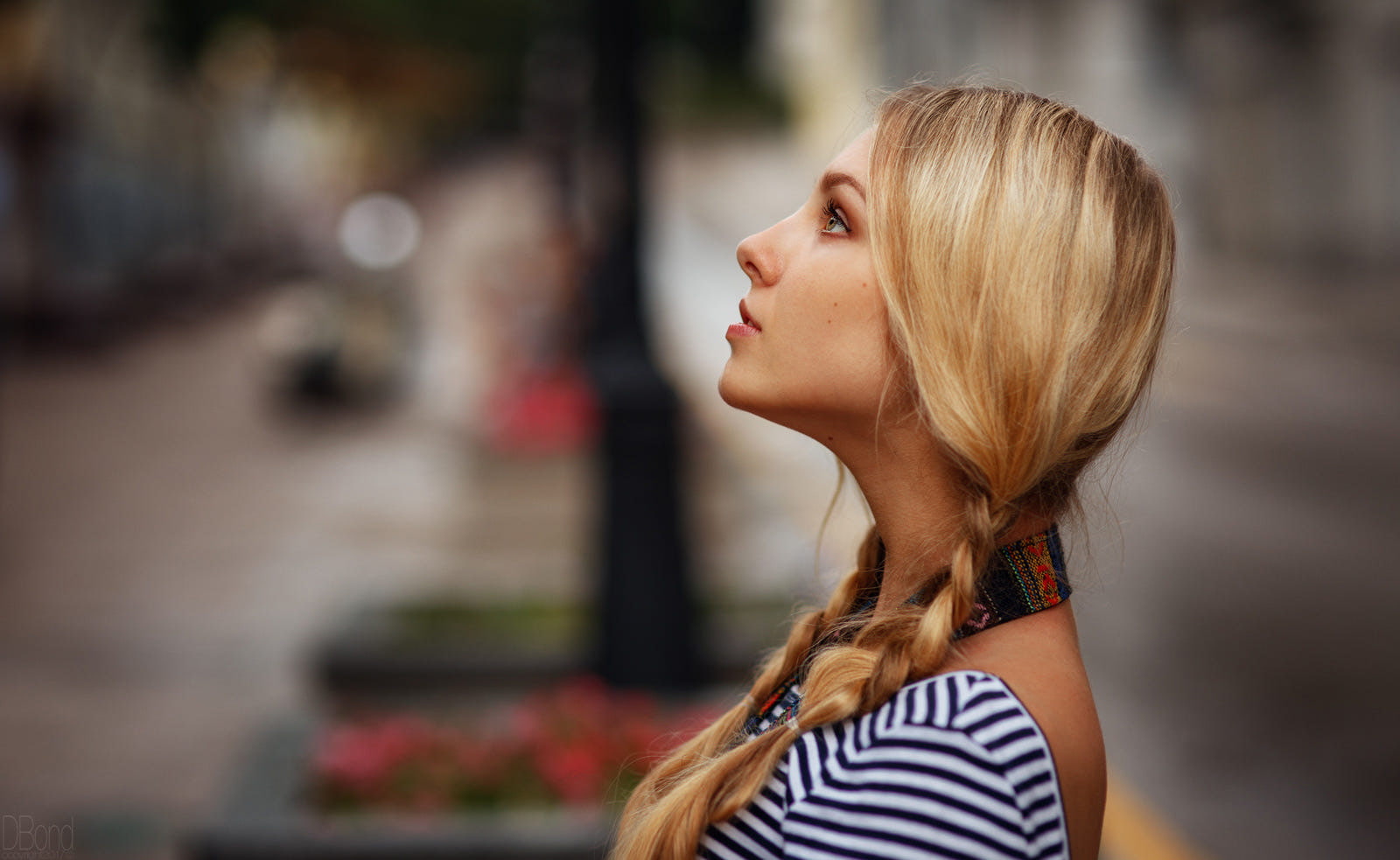 looking, braids, DBond, blond hair, beauty, side view, 720P, young women, long hair, profile, one person, focus on foreground, Alice Tarasenko, portrait, HD Wallpaper