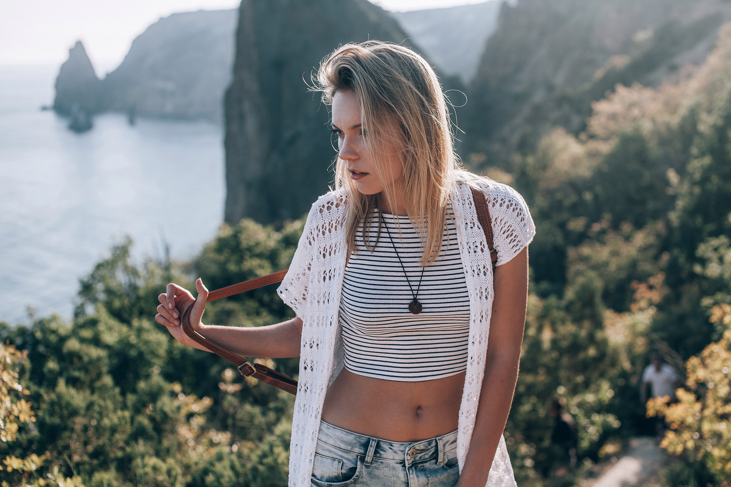 young women, leisure activity, 2K, water, hair, one person, women, young adult, outdoors, beauty, women outdoors, striped tops, day, blond hair, blonde, HD Wallpaper