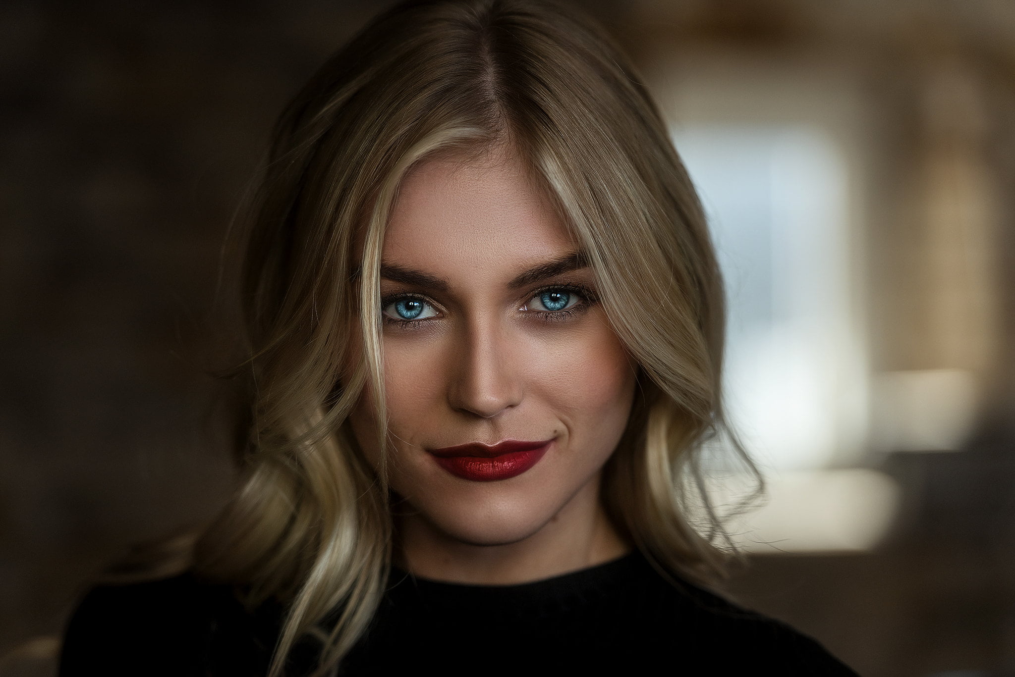 adult, young Women, make-up, indoors, black Color, women, front View, lifestyles, one Woman Only, looking At Camera, long Hair, lipstick, human Face, human Lips, HD Wallpaper