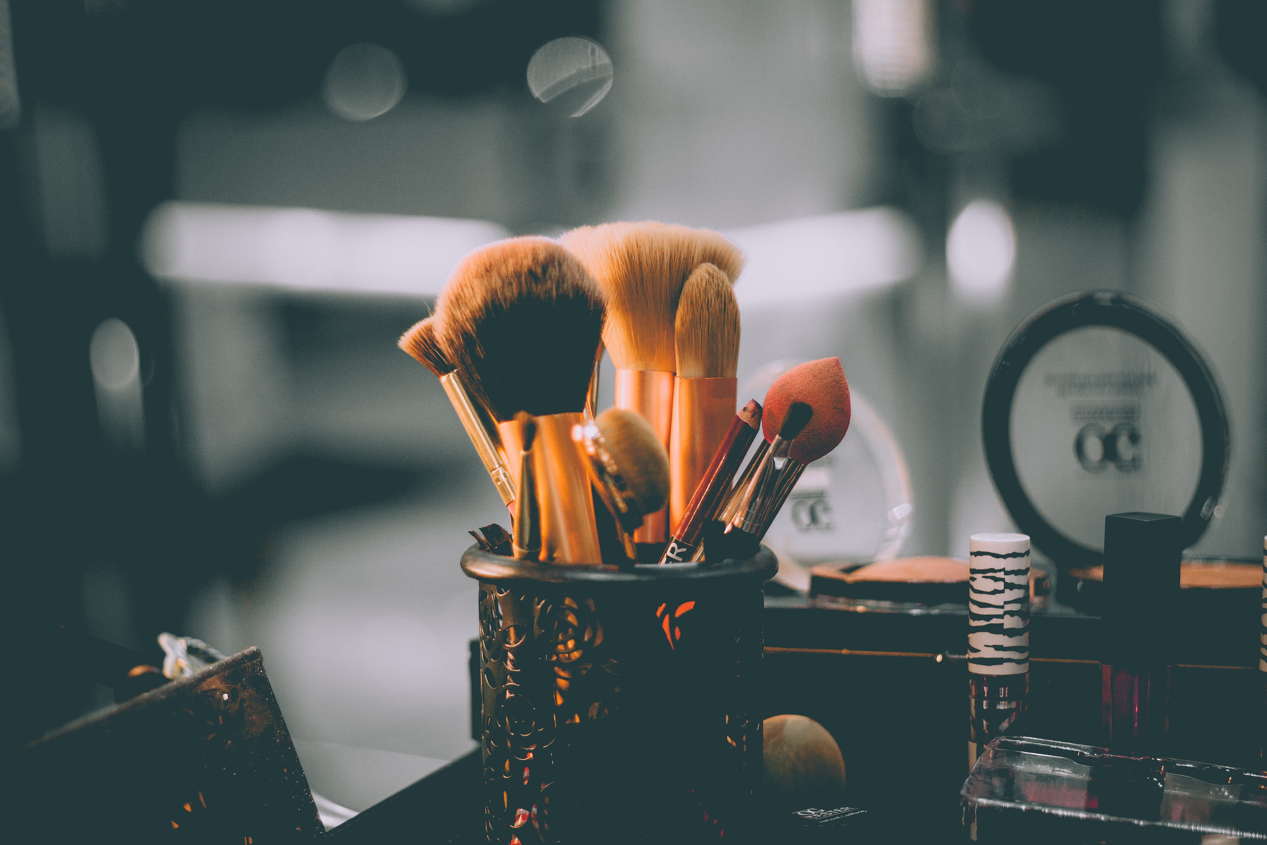 desk organizer, photo, large group of objects, container, still life, make, photography, burning, makeup, fire, closed, selective, fire - natural phenomenon, HD Wallpaper
