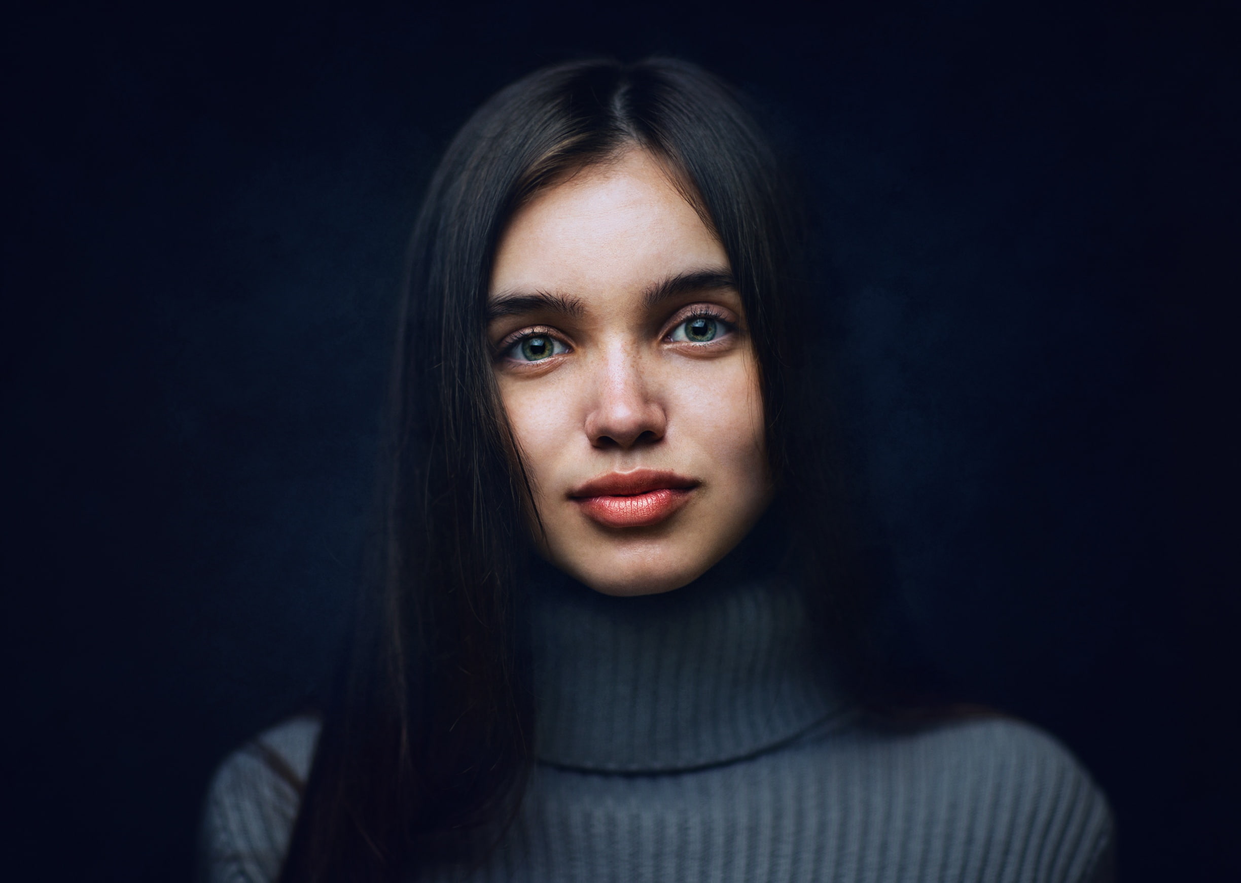 1080P, body part, black background, one person, young adult, looking at camera, indoors, face, Zachar Rise, studio shot, contemplation, beautiful woman, HD Wallpaper