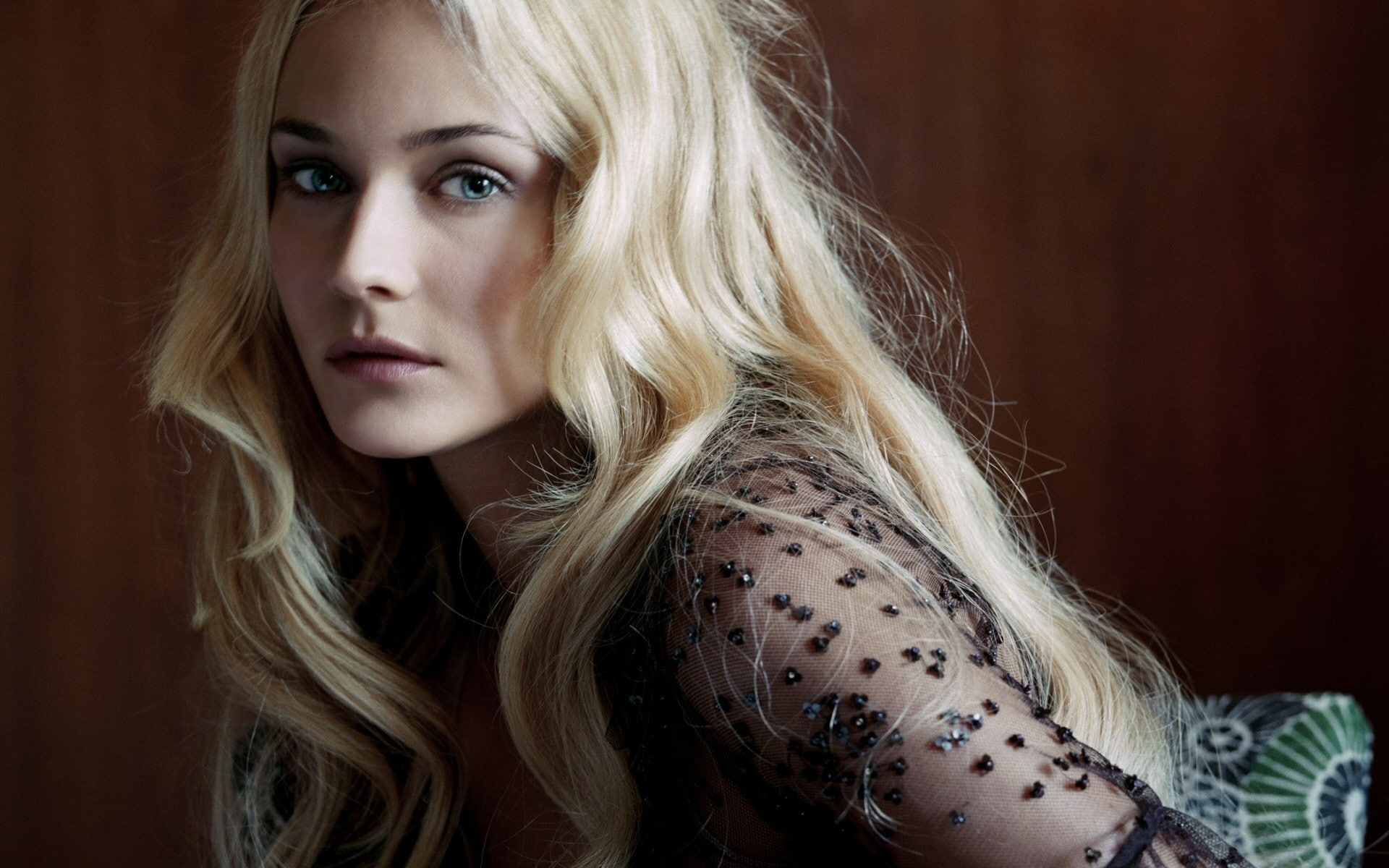 blonde, simple background, looking at viewer, eyes, women, long hair, 1080P, Diane Kruger, HD Wallpaper