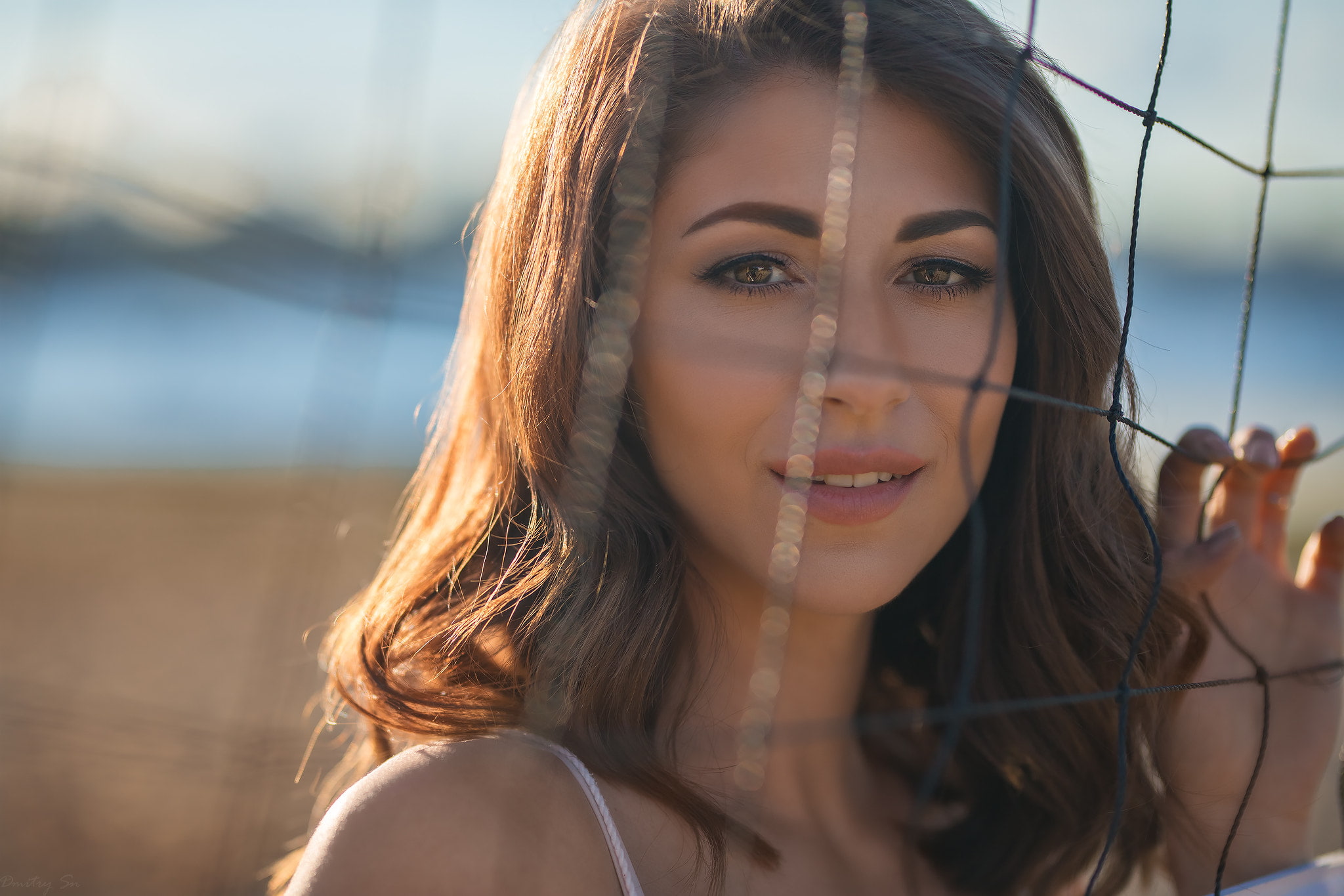 looking at viewer, portrait, sunlight, Darya Zinovyeva, Daria, Dmitry Shulgin, open mouth, women outdoors, women, bokeh, brunette, face, 1080P, smiling, HD Wallpaper